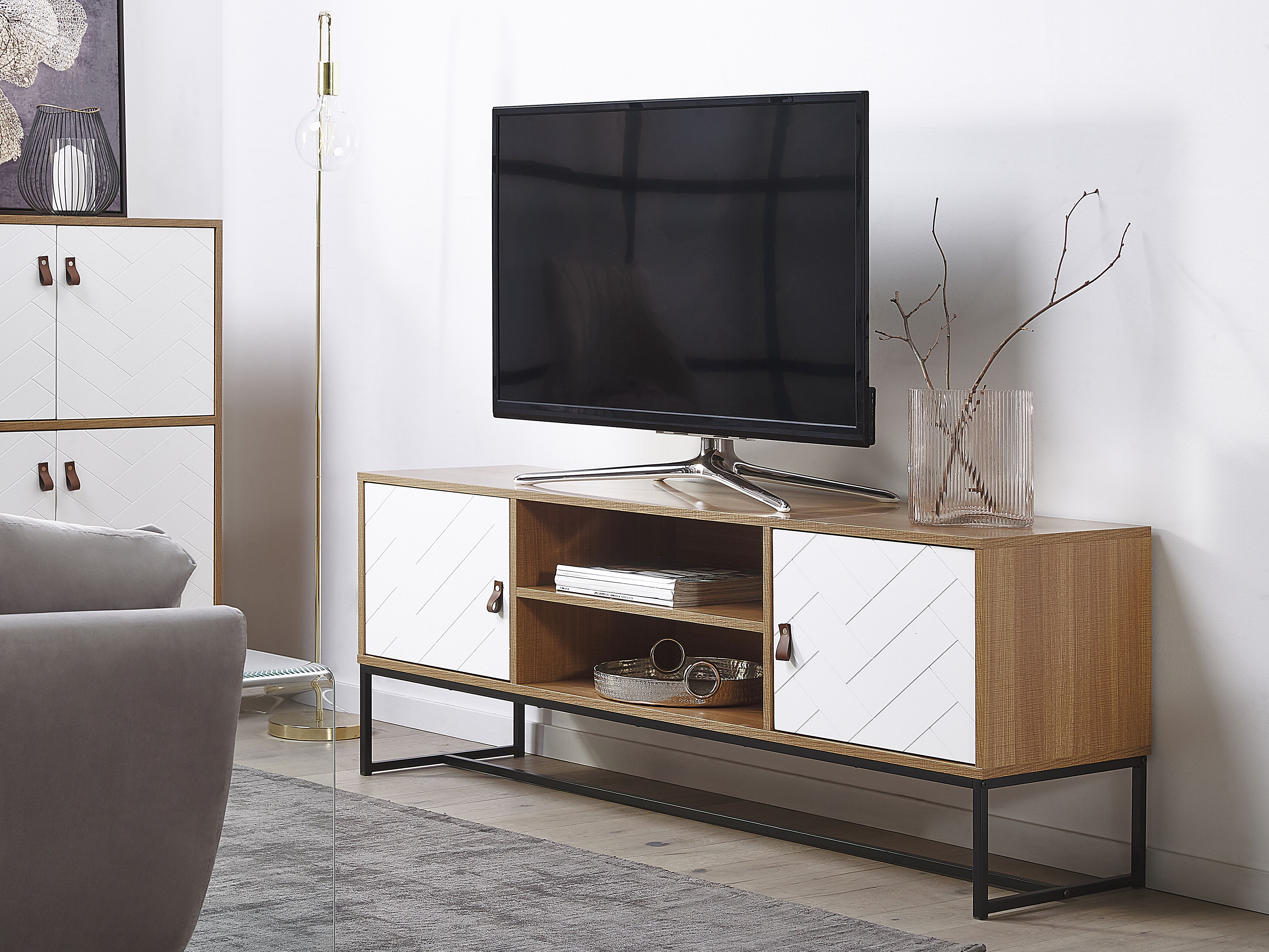 TV Stand NUEVA Light Brown/ White