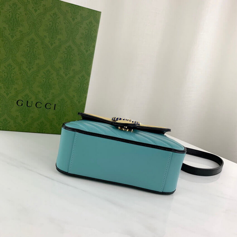 Replica Gucci Gg Marmont Mini Bag 583571 Butter And Pastel Blue Leather1:1High-quality replica