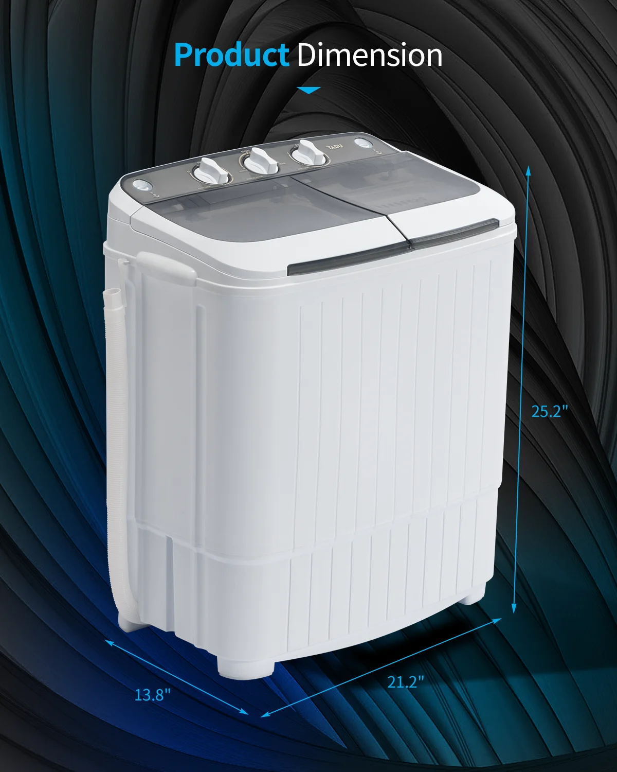 TABU 16.5lbs Portable Washing Machine,Electric Twin Tub Wash&Spin Combo,Semi-Automatic Washer,Gray - Image 9