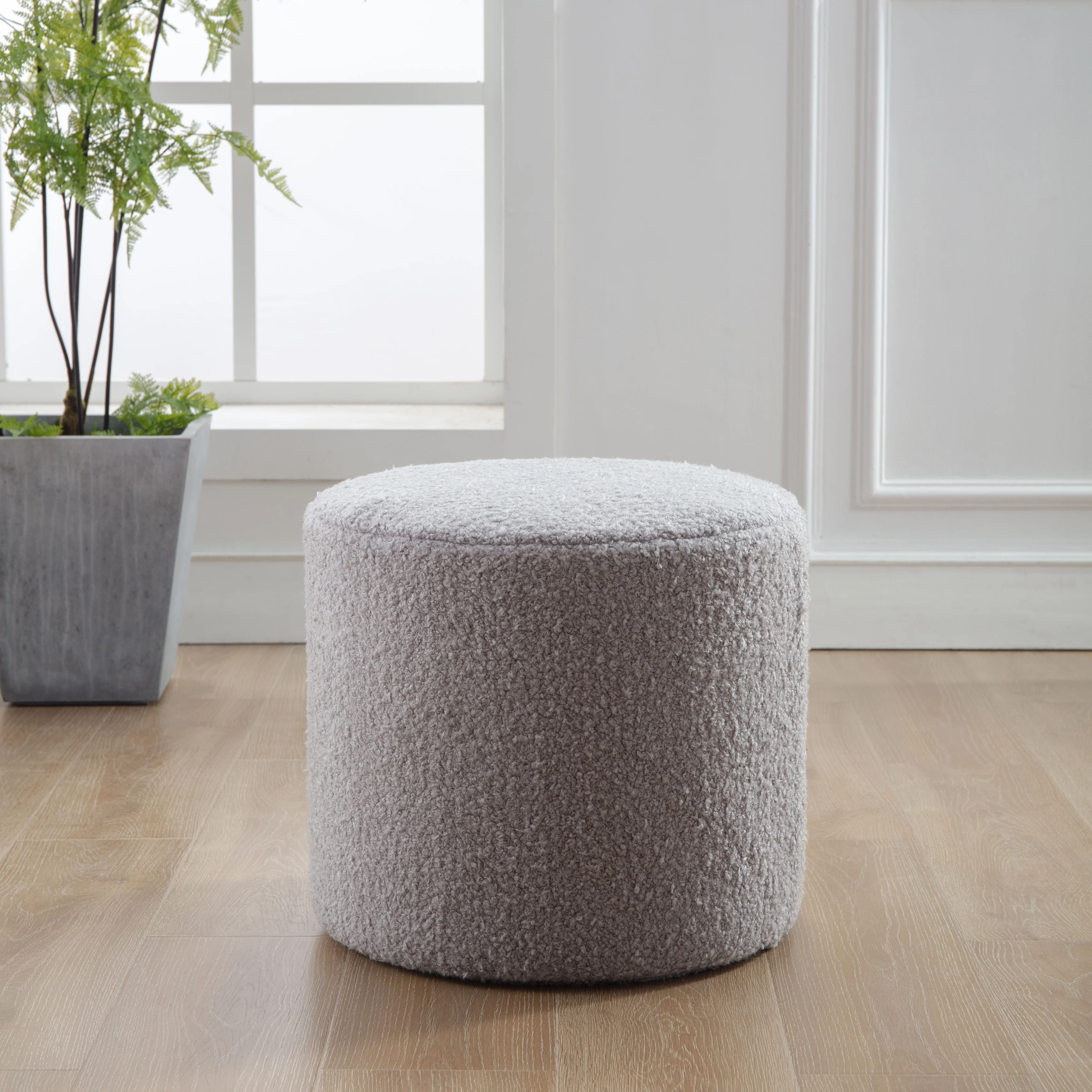 Wovenbyrd Round Pouf Ottoman with Foam Core, Gray �C Perfect for Living Room or Bedroom