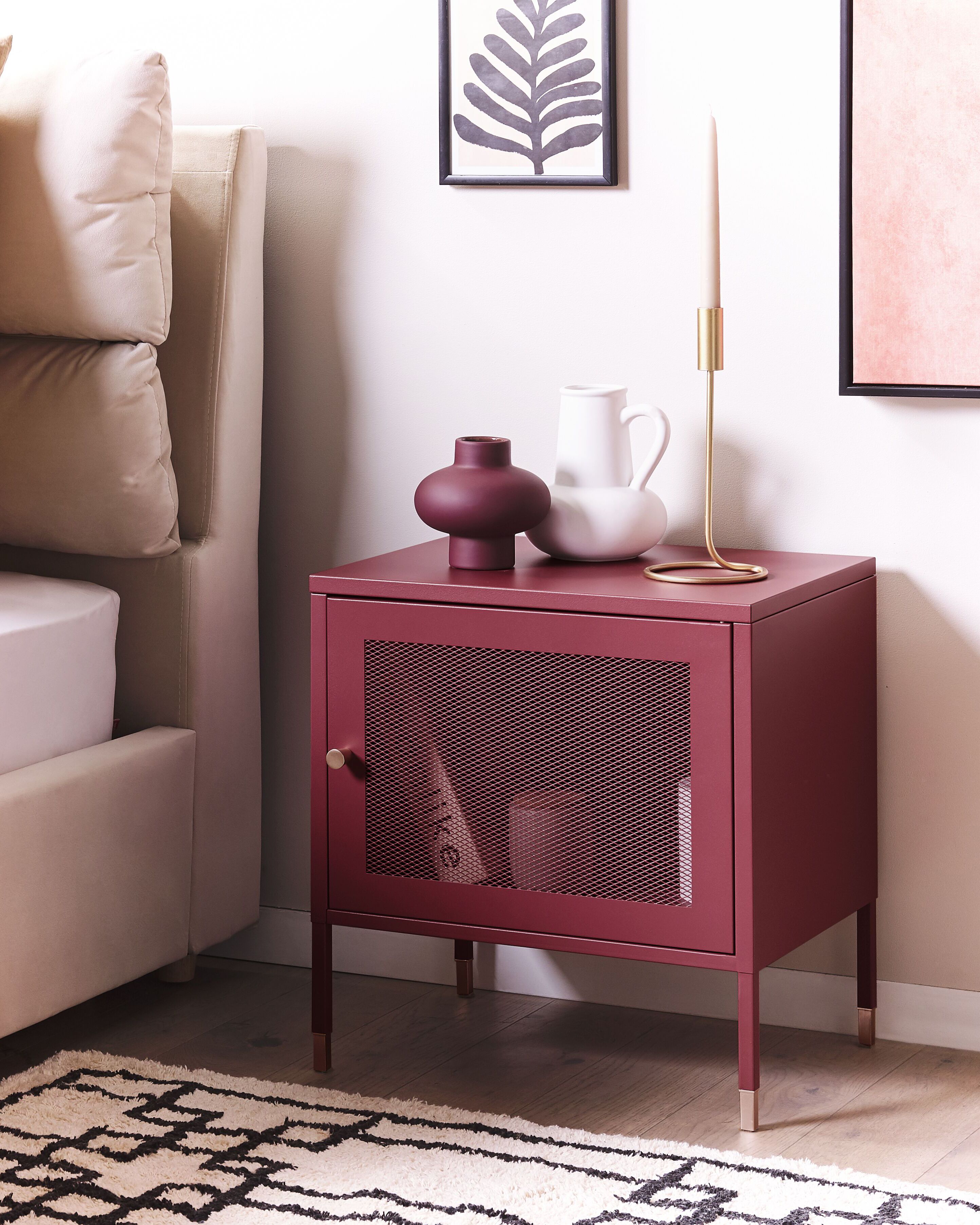 Bedside Table OSSETT Metal Dark Red