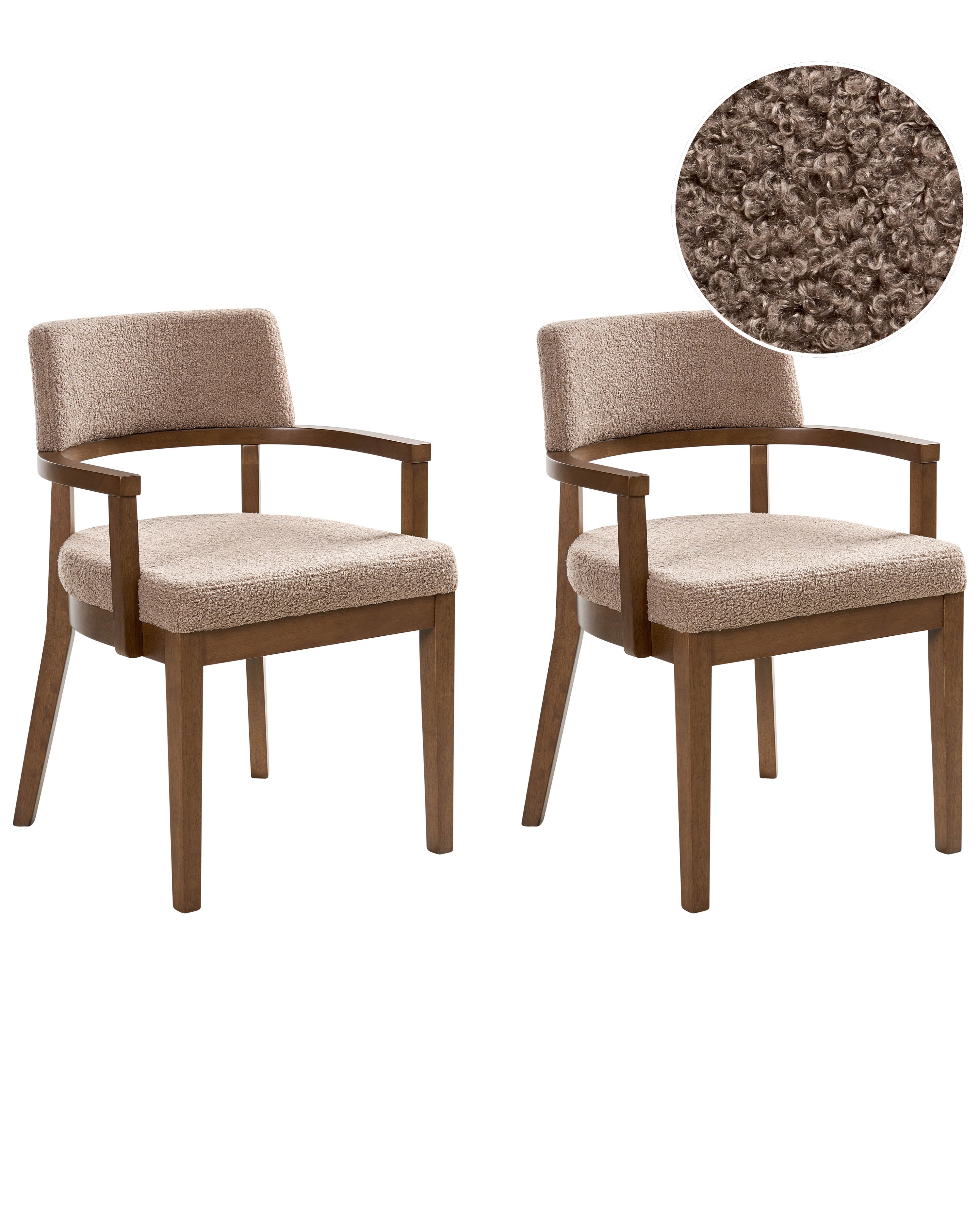 Set of 2 Dining Chairs DALBO Boucle Dark Brown/ Taupe