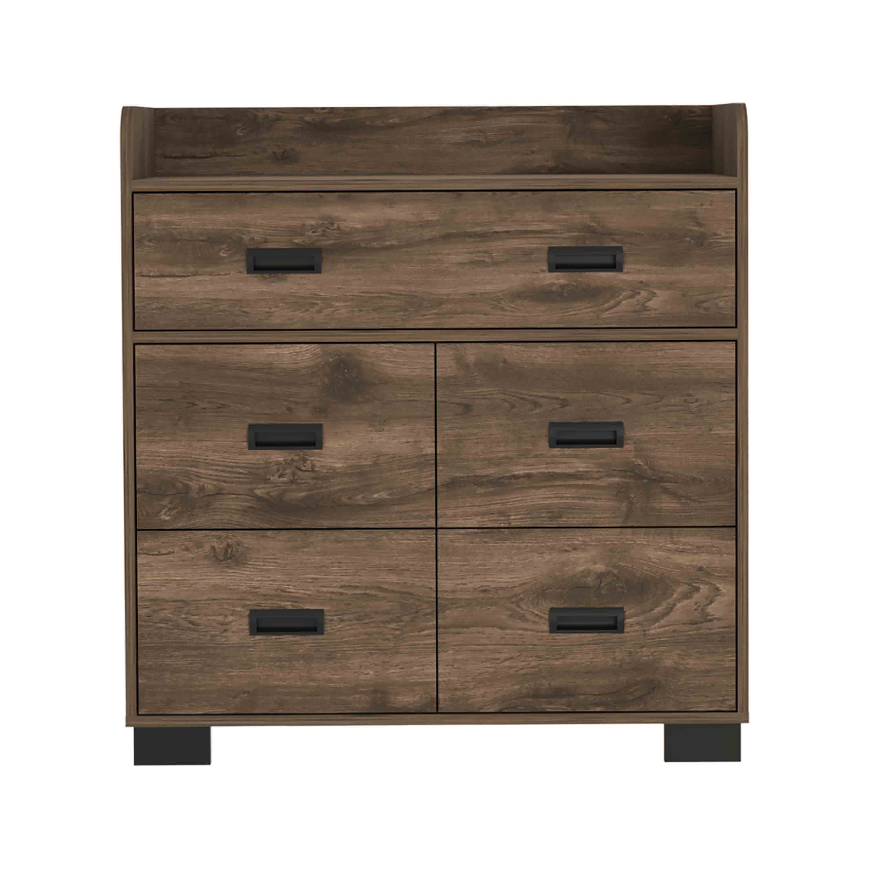 DUOSONG Alyn Dresser, Four Legs, Four Drawers, One Double Drawer, Superior Top -Dark Brown Brown Particle Board Furniture Bedroom Furniture Dressers, Chests & Wardrobes