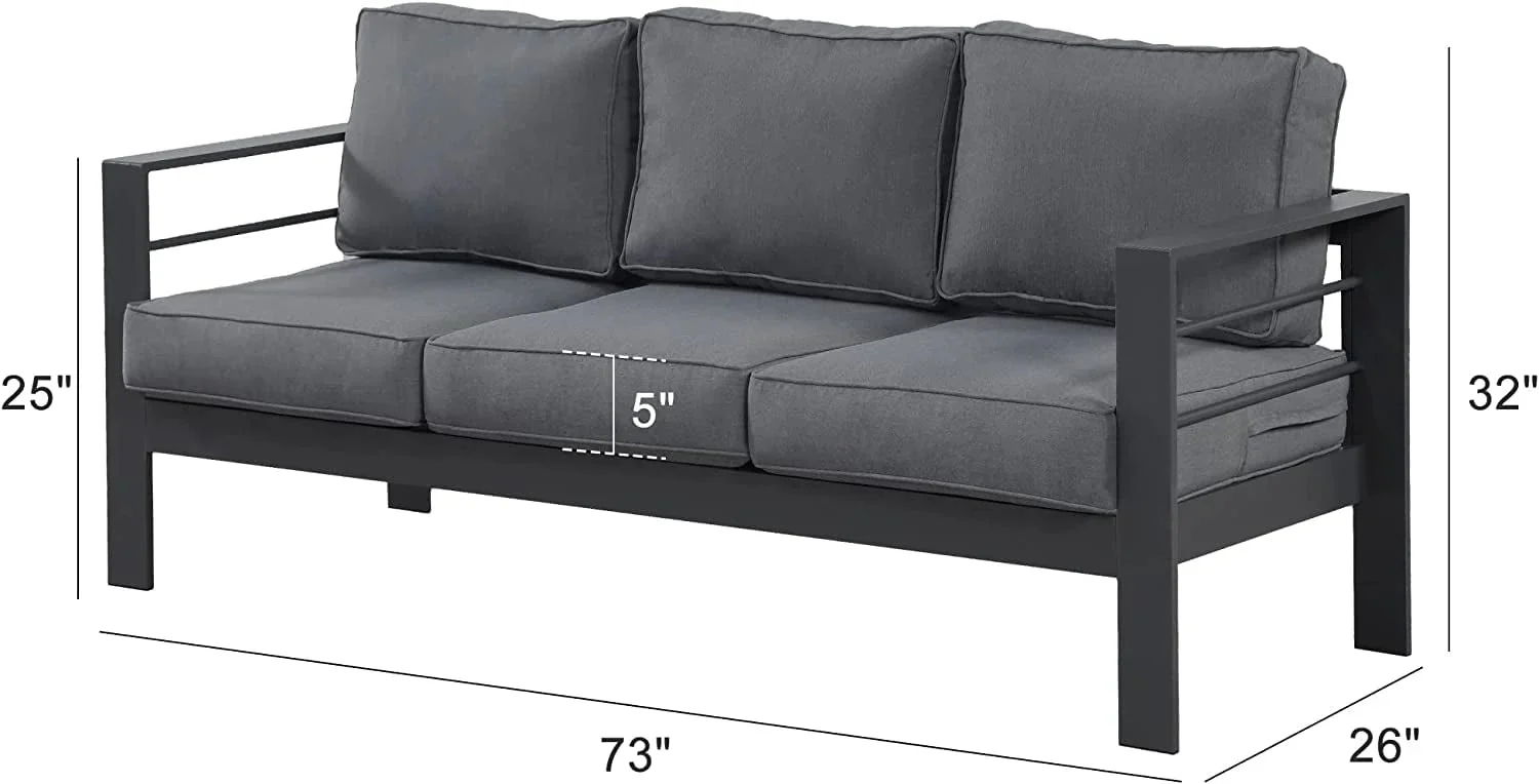 Superjoe Outdoor Patio Sofa 3 Seats Gray Aluminum With Dark Grey Cushions - Image 8 Superjoe Outdoor Patio Sofa 3 Seats Gray Aluminum With Dark Grey Cushions - Image 8