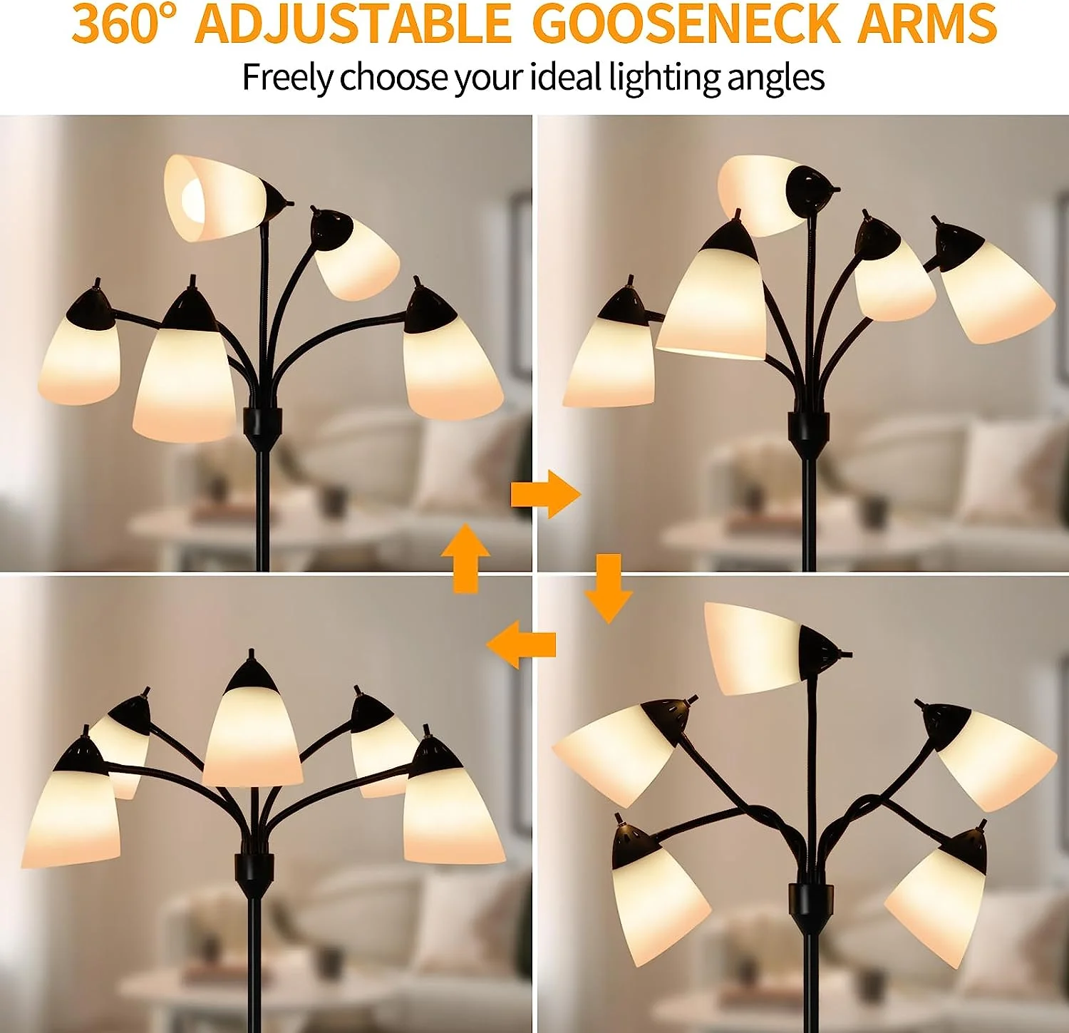 DINGLILIGHTING Floor Lamp Tall for Room: Flexible Gooseneck Floor Lamps Standing for Bedroom Home Office - Modern Floor Lights 5-Light