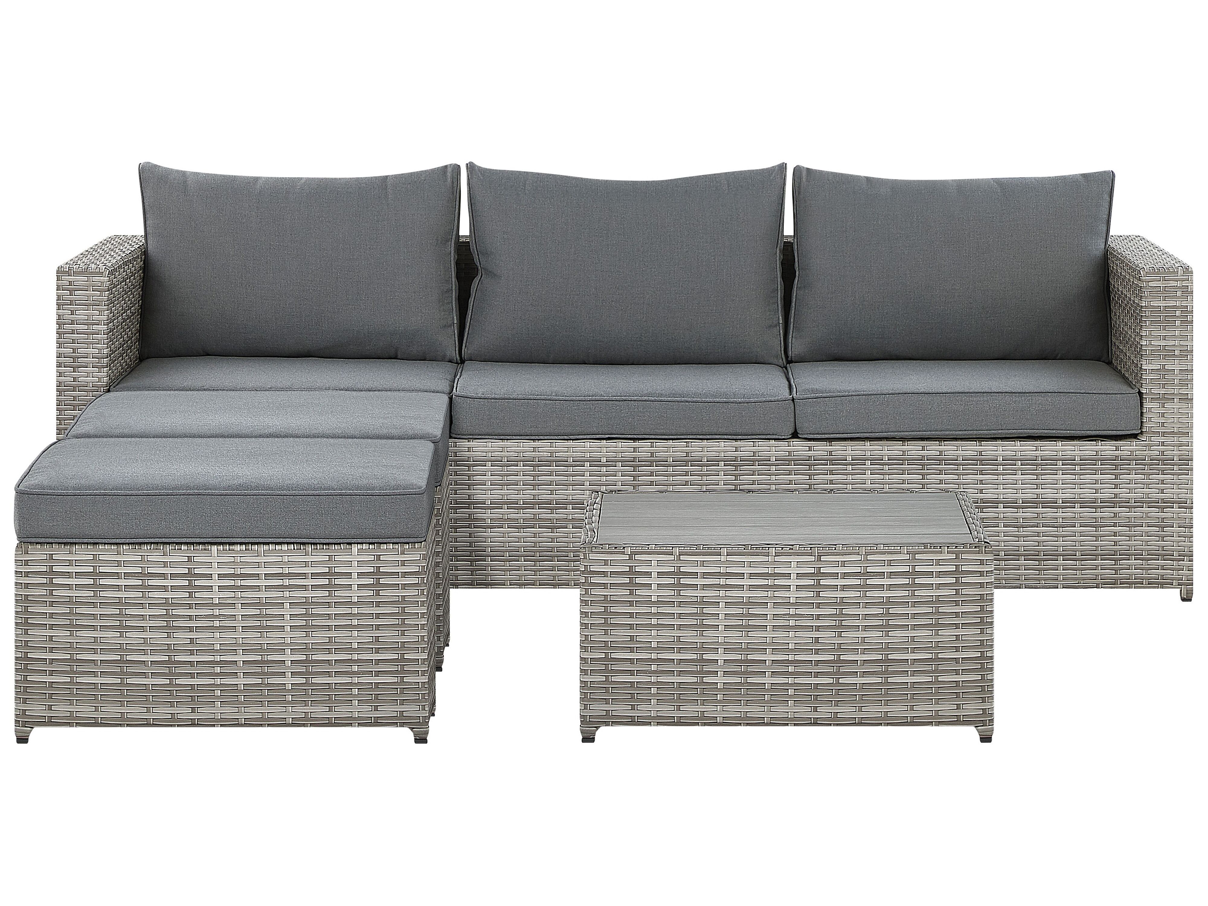 Garden Corner Sofa with Table 5 Seater SABBIA Left Hand Modular PE Rattan Light Grey