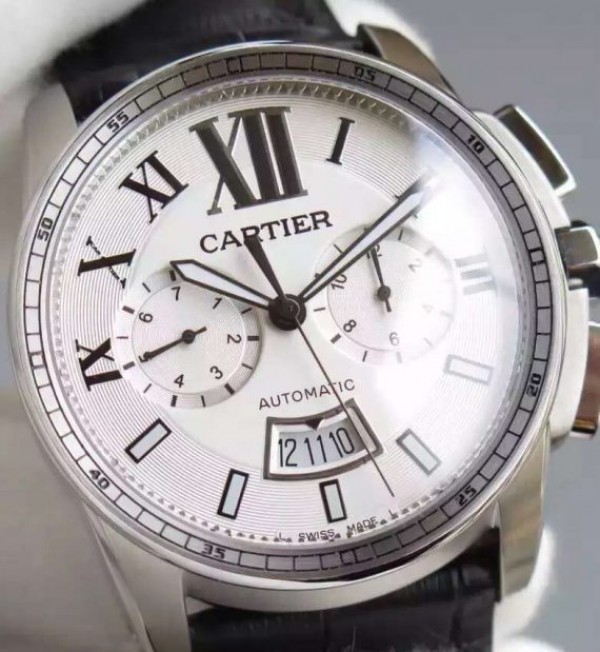 Replica Cartier JF Cartier Calibre de Cartier SS Chronograph White Dial Miyota 9100 - Top club