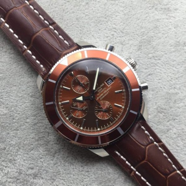 Replica Breitling Super Ocean Heritage Chrono SS Brown Dial SS Leather Strap A7750 - Top club