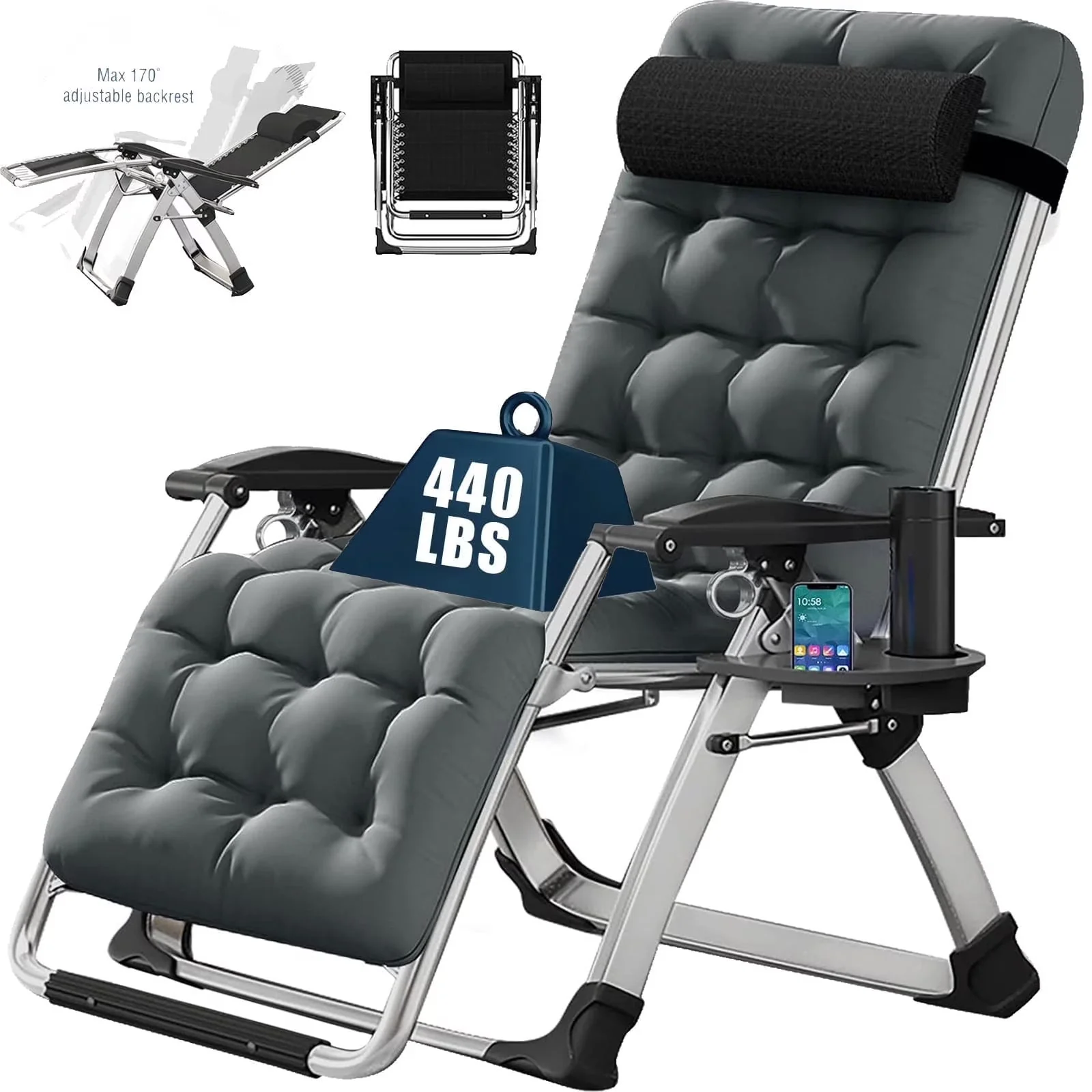 NAIZEA Zero Gravity Lawn Recliner Chairs, 2 Pack, Black - Image 5 NAIZEA Zero Gravity Lawn Recliner Chairs, 2 Pack, Black - Image 5