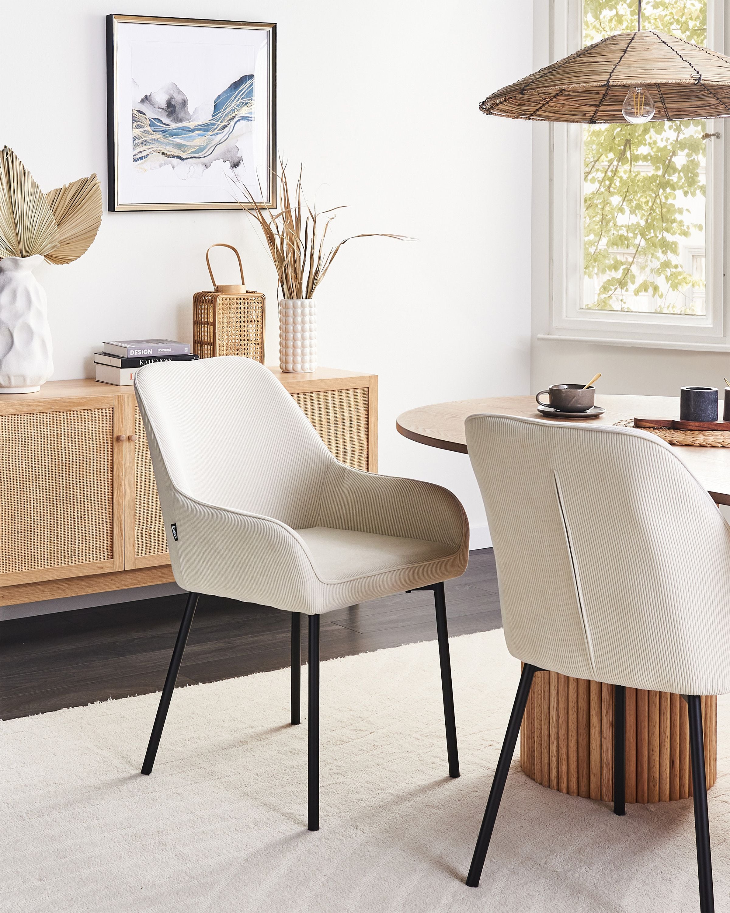 Set of 2 Dining Chairs LOVERNA Corduroy Off-White