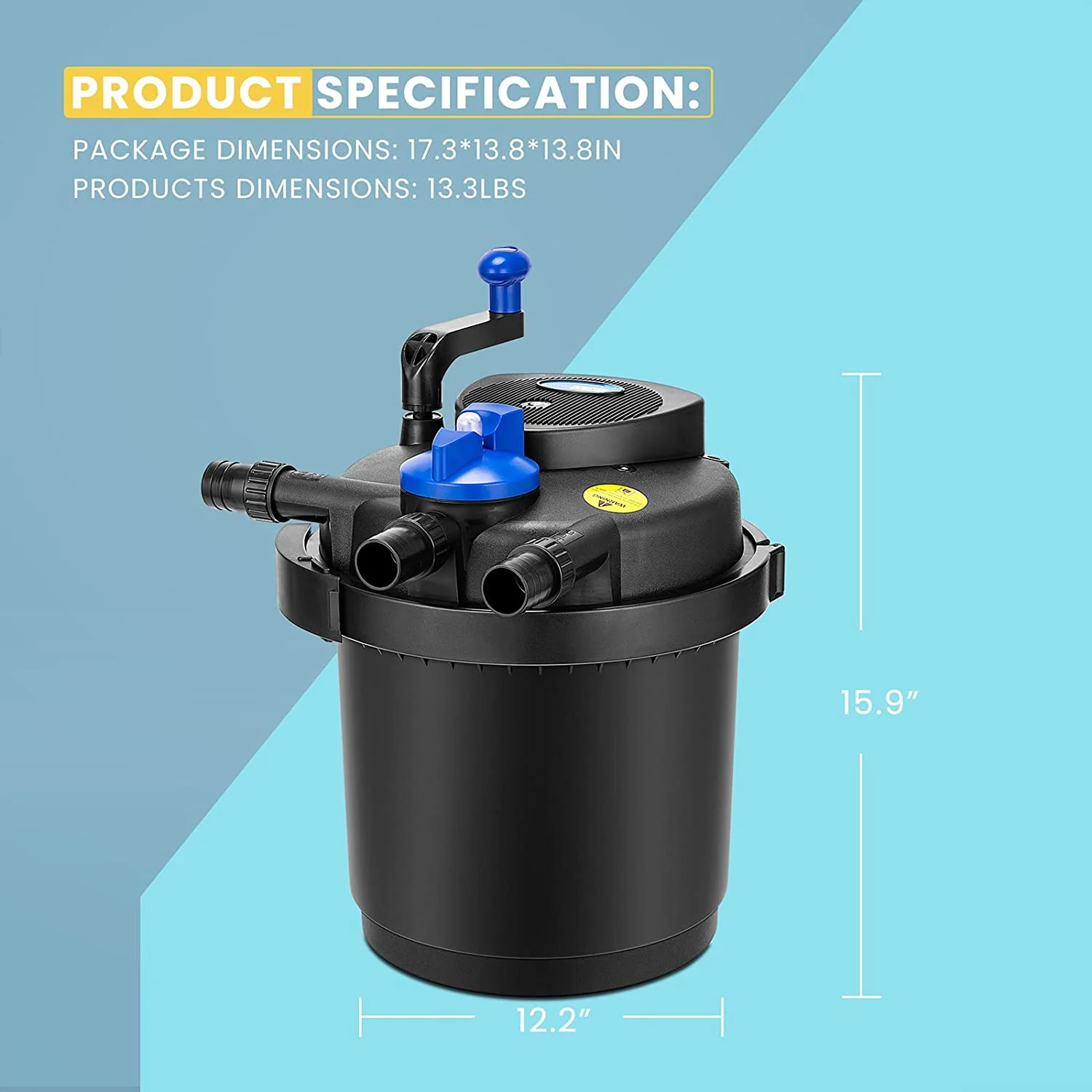 SPECSTAR Pressurized Biological Pond Filter with 13-watt Light, 1580 GPH Suitable for Koi Ponds up to 800 Gallons or Ornamental Ponds up to 1600 Gallons - Image 6