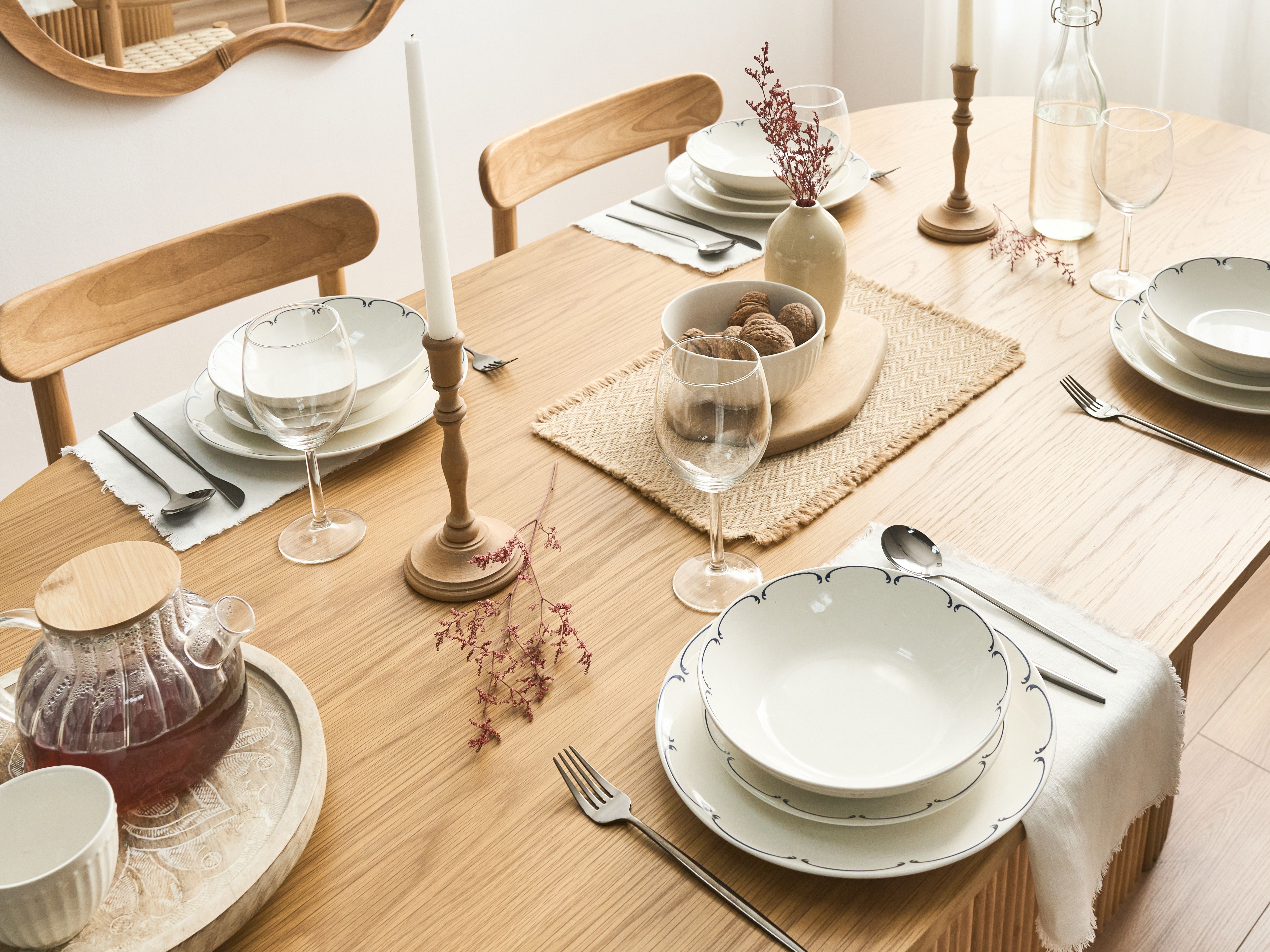 Set of 12 Dinnerware CHAROLI Porcelain White/ Blue