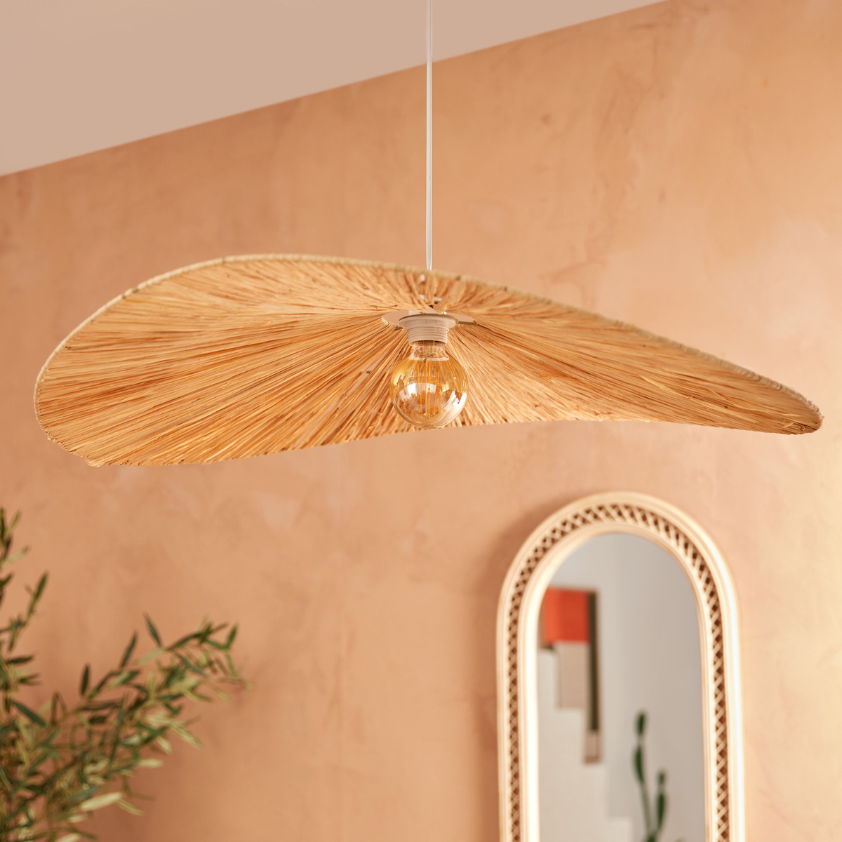Pendant light "Orane" Raffia, Beige, D.78 cm
