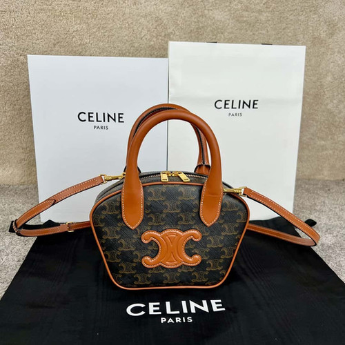 CELINE Mini Arc de Triomphe Logo Printed Bowling Bag AAA+ Celine Replica Bag