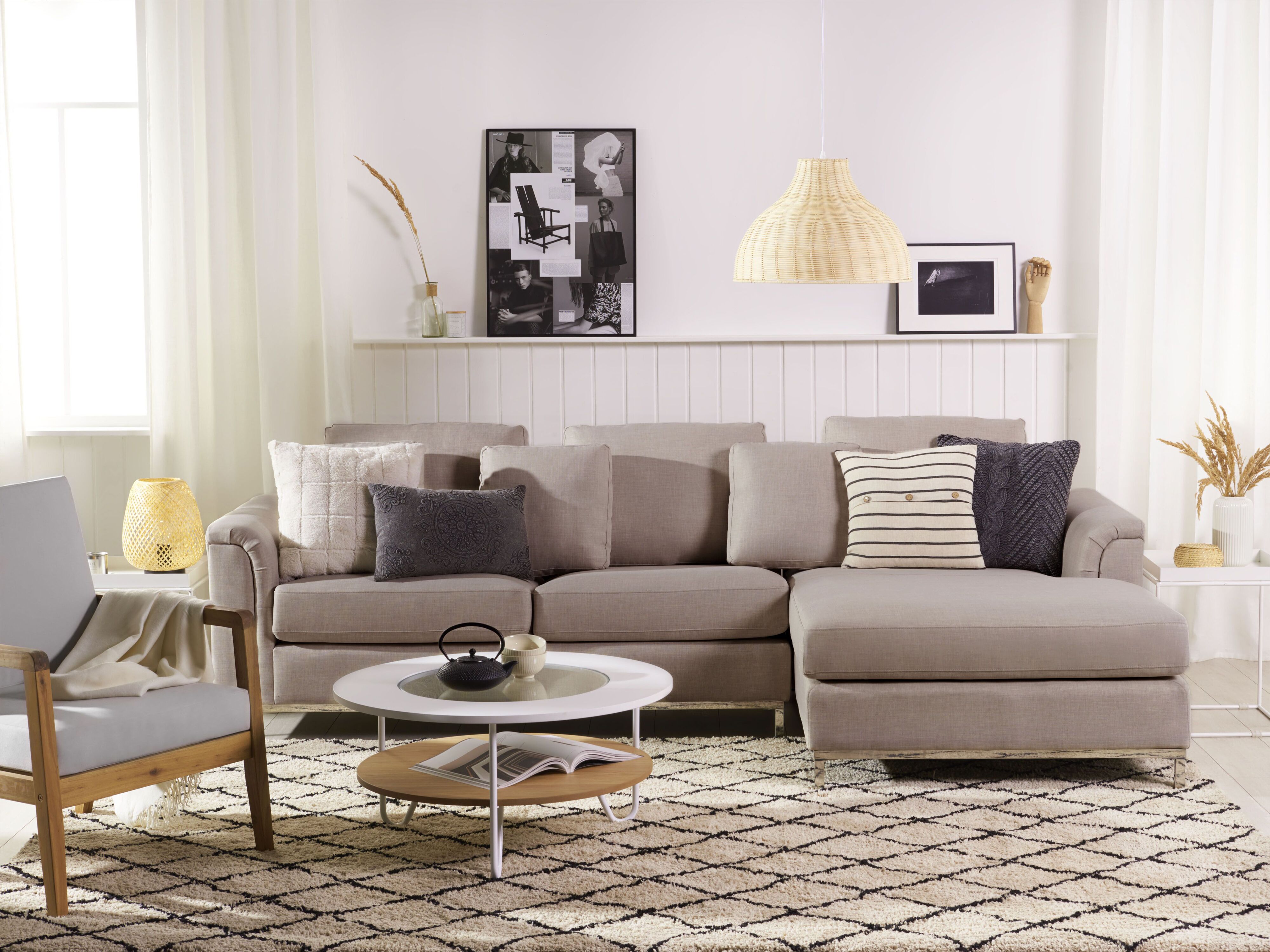 Corner Sofa 4 Seater OSLO Fabric Beige Left Hand