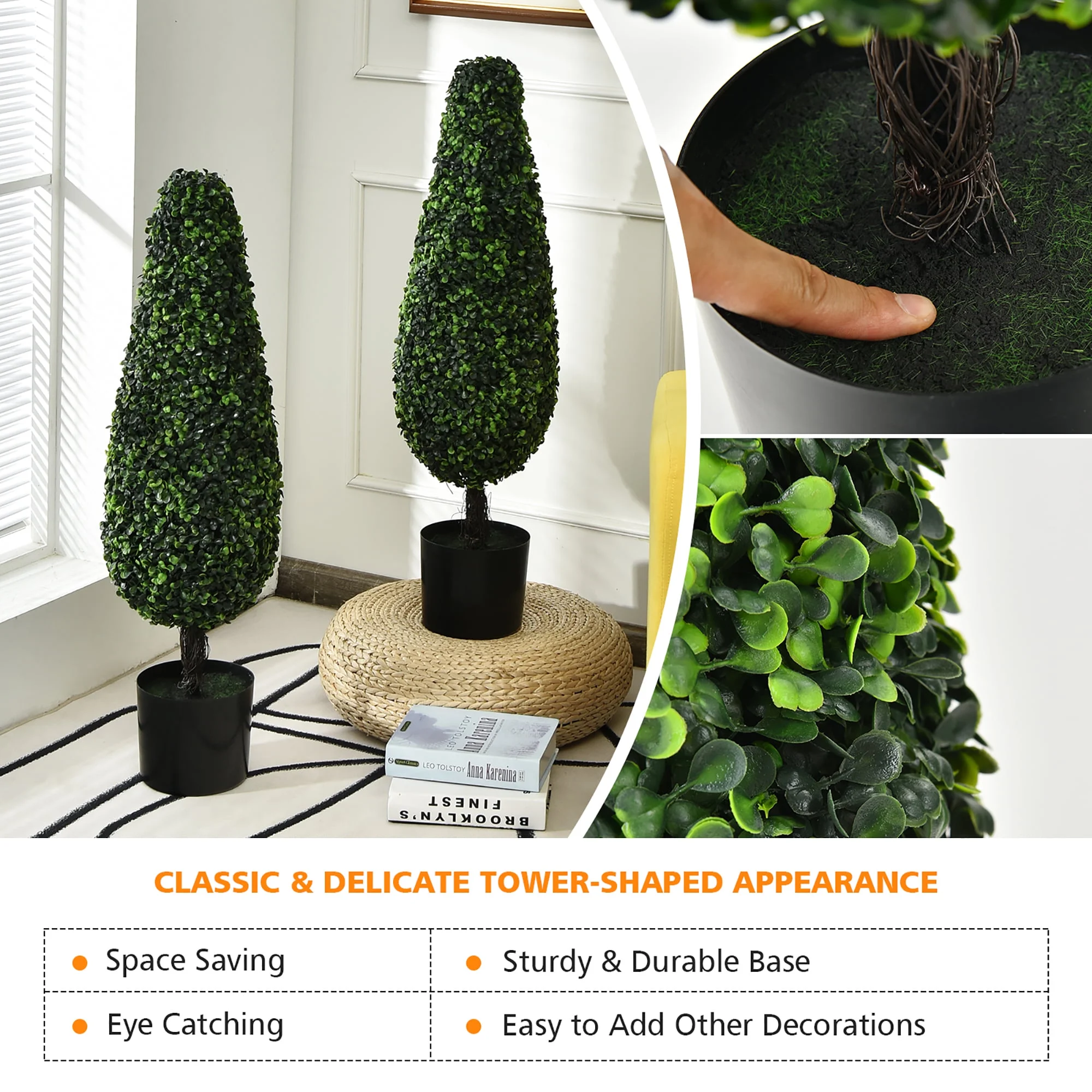 Costway 2 Pack 3FT Artificial Tower Topiary Tree UV Resistant Indoor Outdoor - Image 9