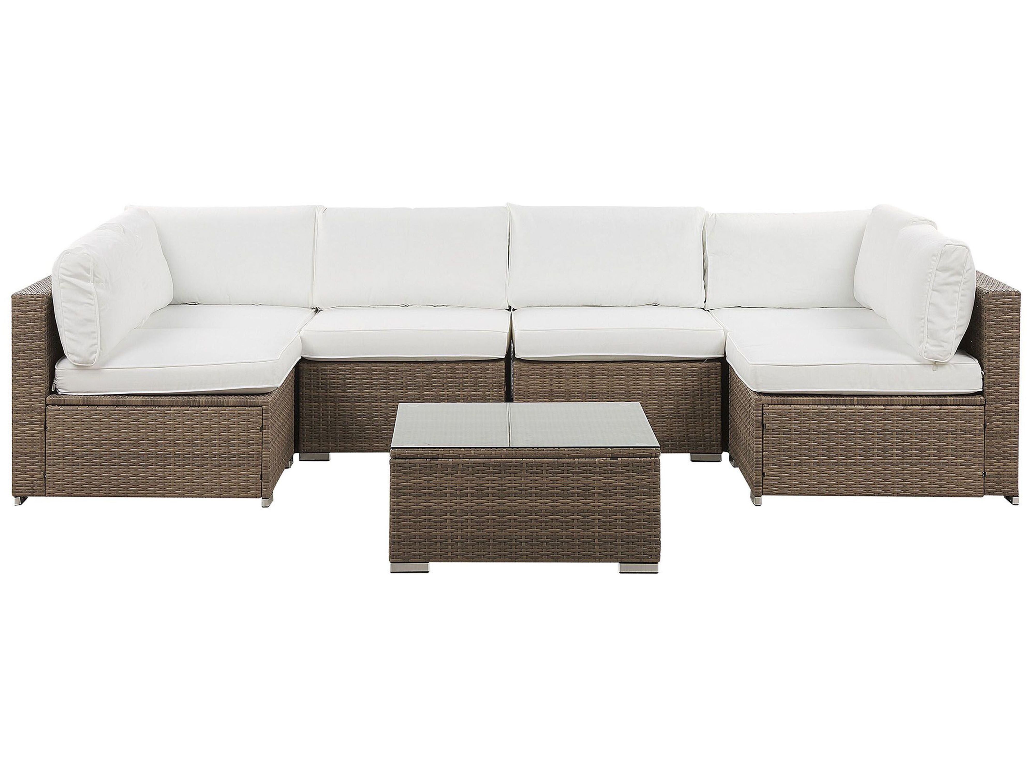 Garden Corner Sofa with Table 6 Seater BELVEDERE PE Rattan White