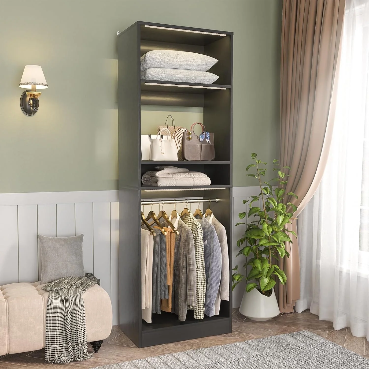 Homieasy 25�?Closet System, Freestanding Closet Organizer Wardrobe with Hanging Rods and Shelves, Adjustable Clothes Garment Rack, Sturdy Walk in Closet Tower, White - Image 20