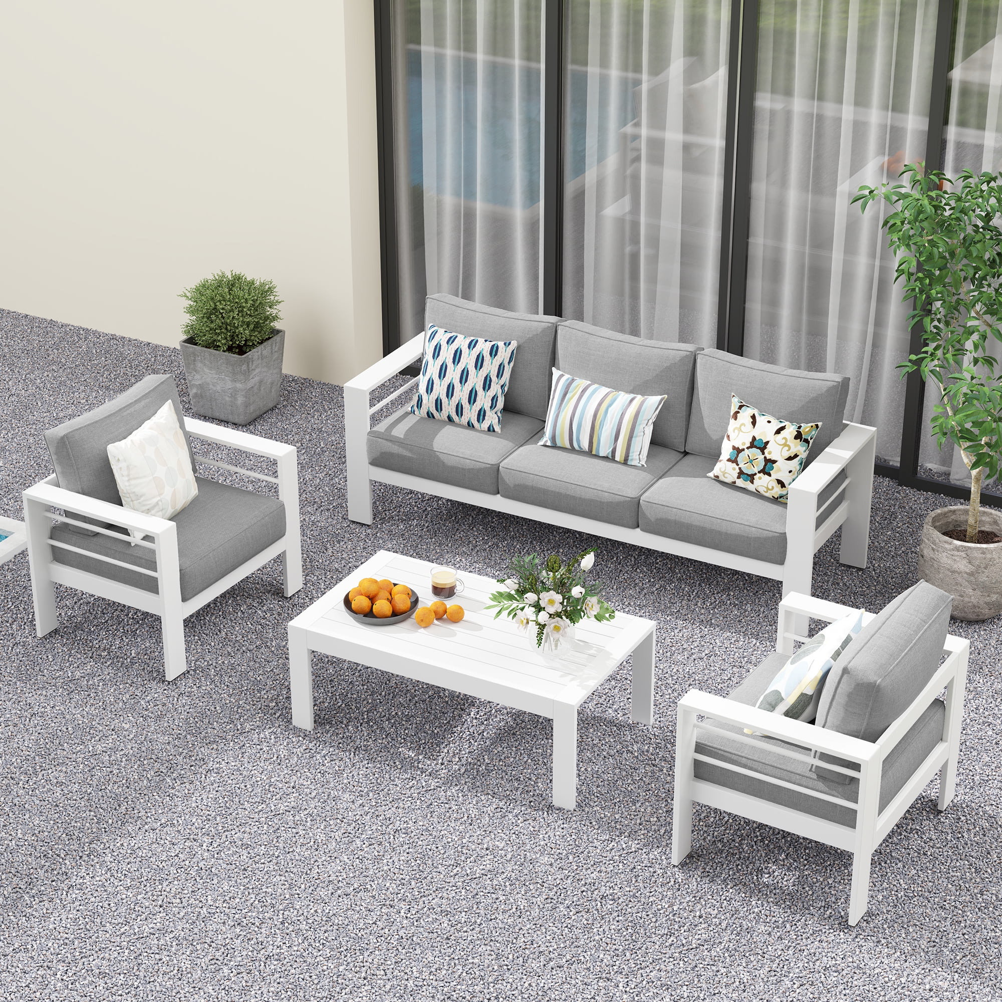 CozyHom 5 Pcs Outdoor Patio Aluminum Furniture Sofa Sets, Outside Patio Conversation Couch Sets With Table&Cushions for Garden Porch, Gray - Image 38