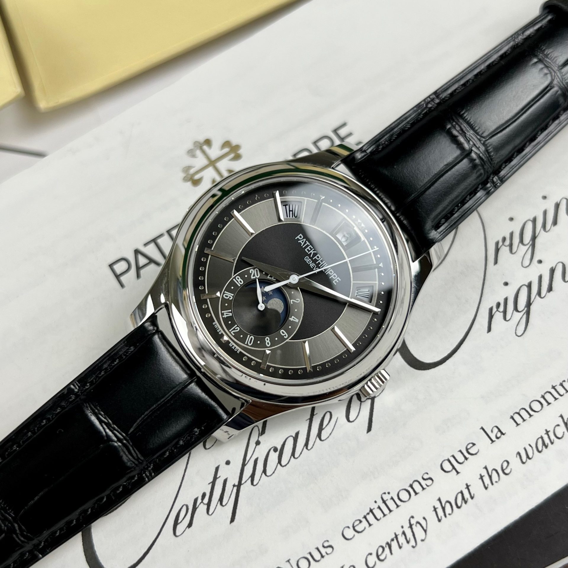 Patek Philippe Complications 5205G Replica Watches Best Quality Leather Strap 40mm - Elite Watch Atelier