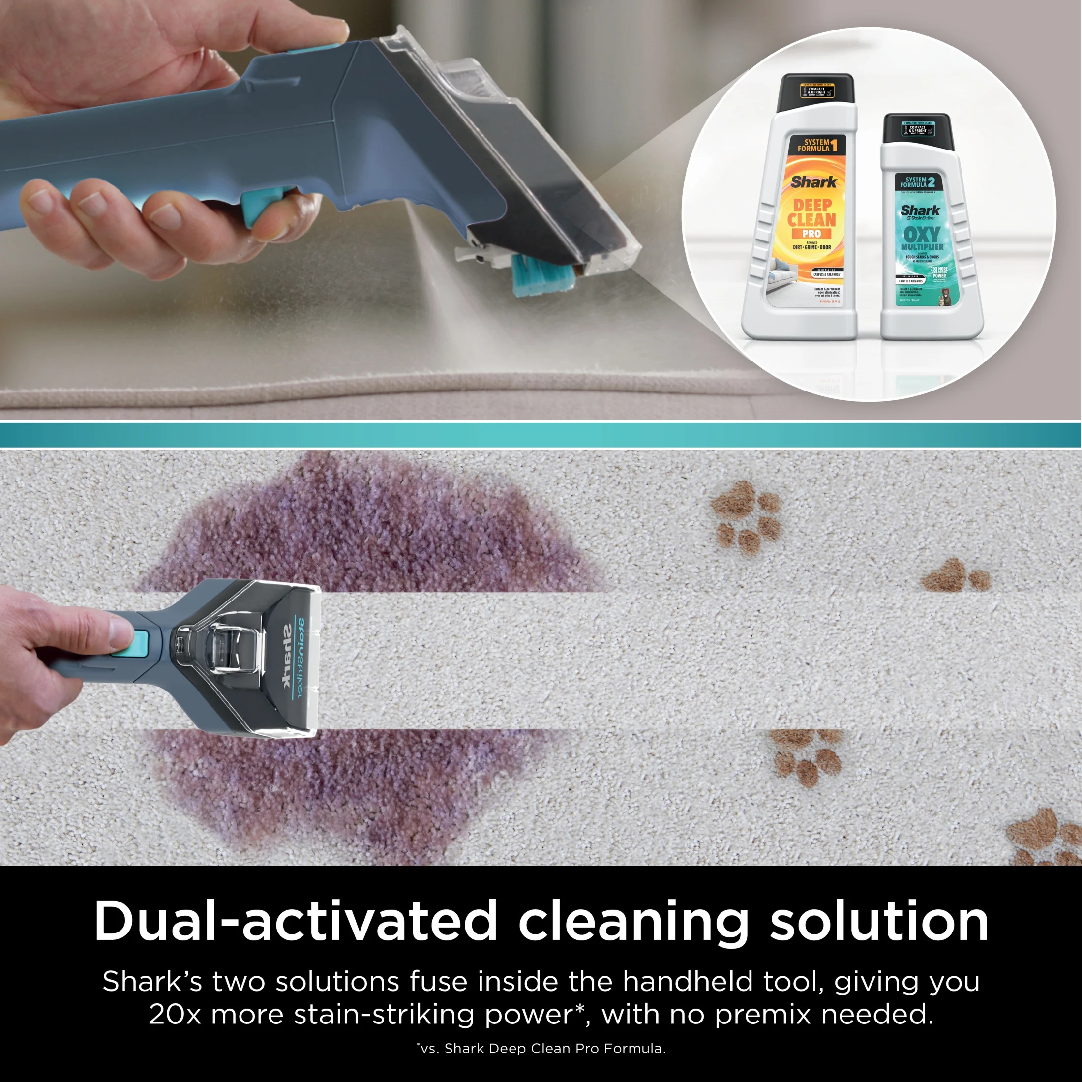Shark StainStriker Carpet and Upholstery Cleaner, Portable with 2 Tools, 6oz Deep Clean Pro Formula and 12oz OXY Multiplier Formula, PX200 Navy/White - Image 3