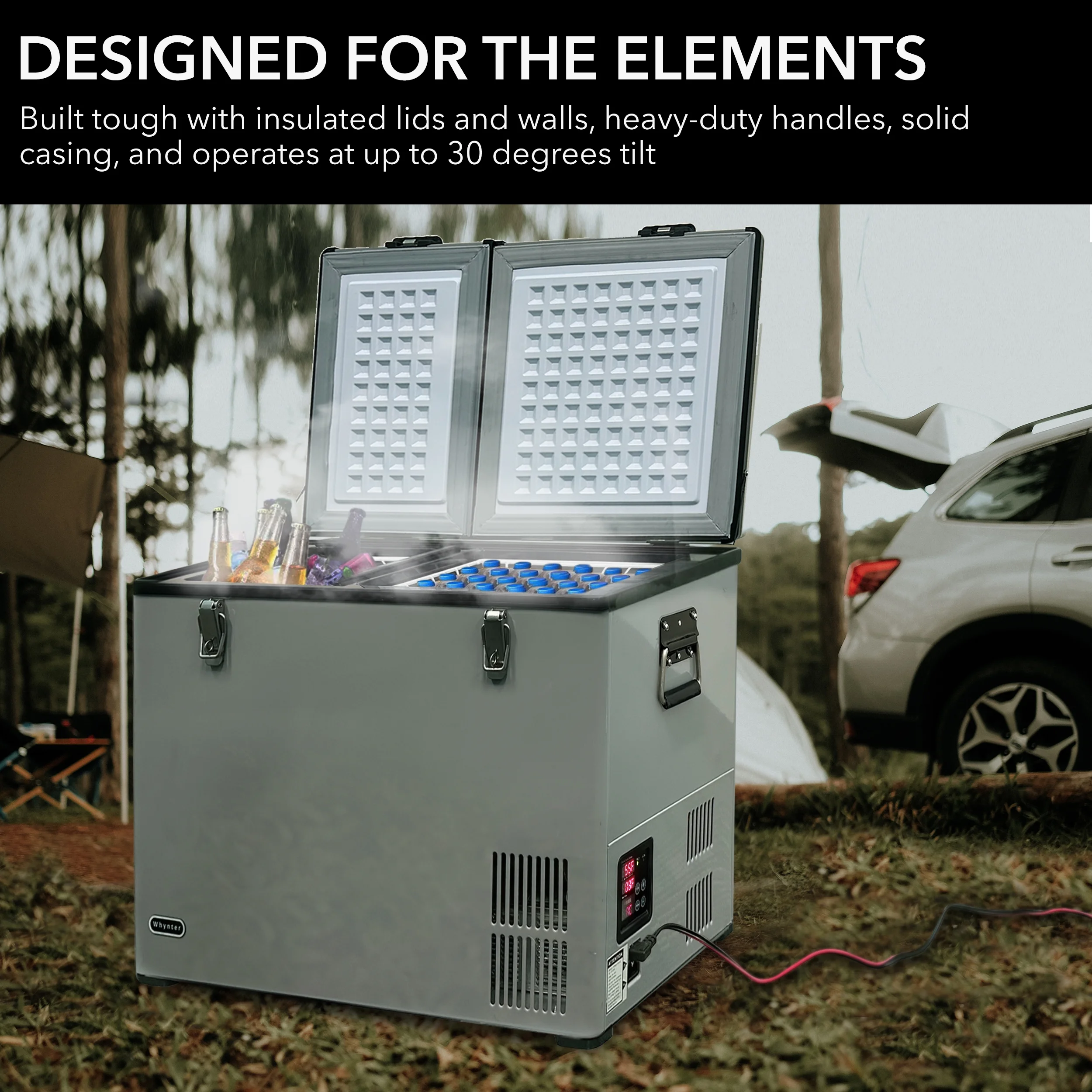 Whynter 90 Quart Dual Zone Portable Fridge/Freezer with 12v Option and Wheels - Image 2