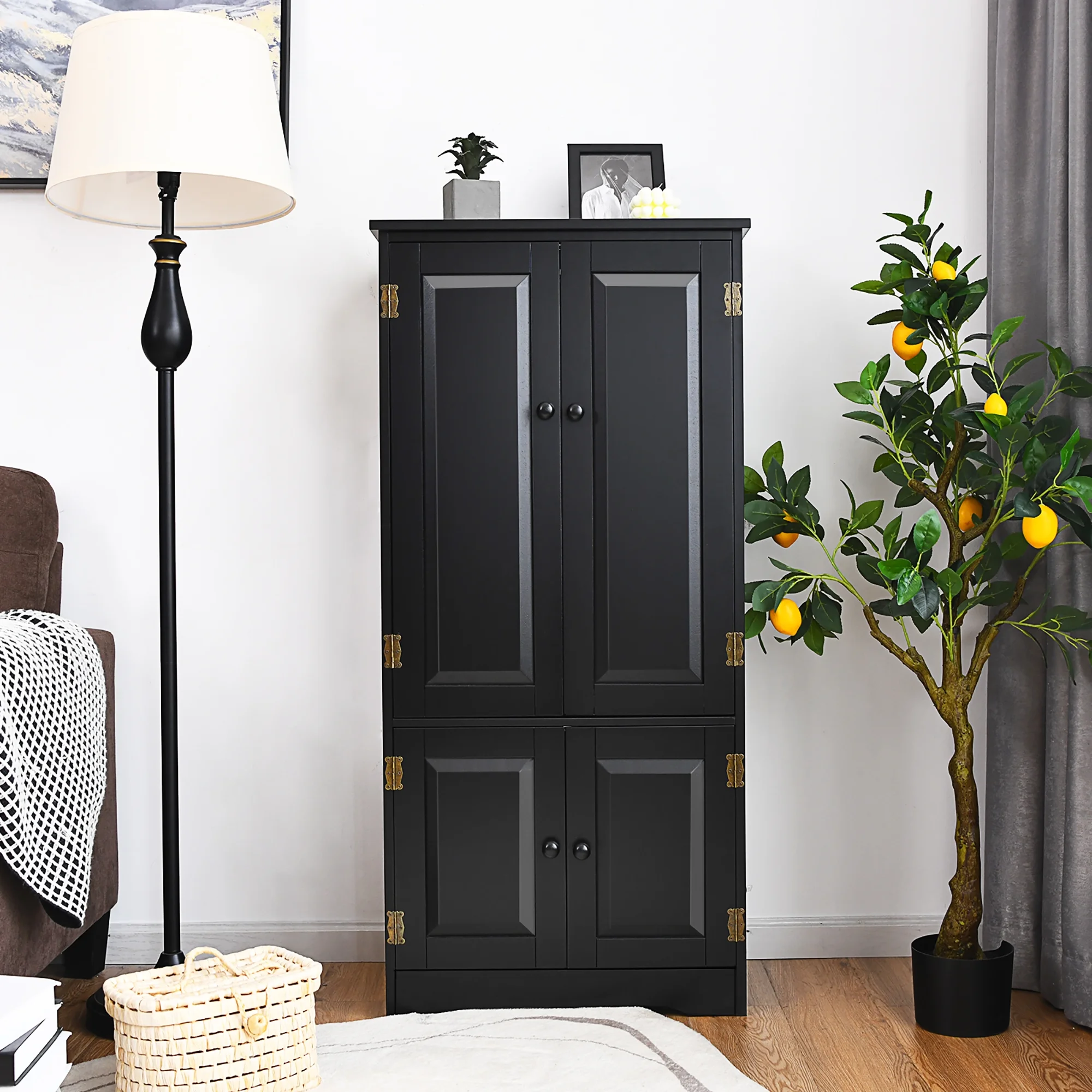 Costway Accent Floor Storage Cabinet W/ Adjustable Shelves Antique 2-Door Cream White - Image 18