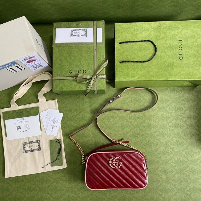 Replica Gucci Gg Marmont Small Shoulder Bag 447632 Red And Emerald Leather1:1High-quality replica