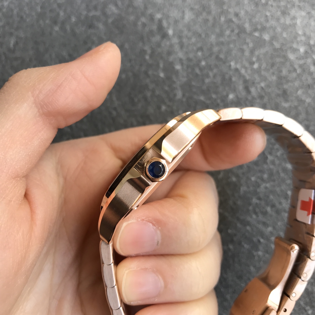 Fake cartier watch Santos large model mechanical movement Silver Dial Rose Gold WGSA0018(1:1 replica) - Top club