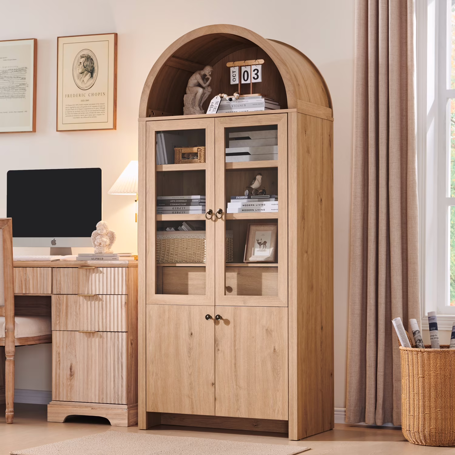 IFGET 71-Inch Arched 4-Tier Bookcase with Glass Doors and Drawers - Image 5