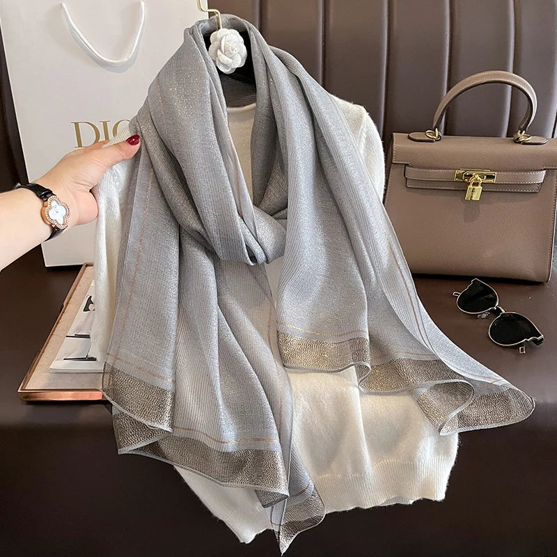Luxe Zijde-Wollen Sjaal Dames - Warme Winter Wrap Met Bloemenprint