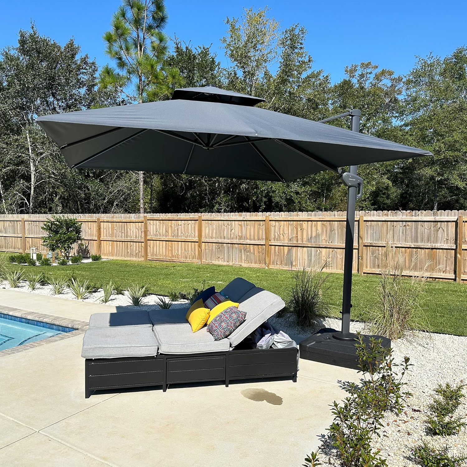 PURPLE LEAF Cantilever Patio Umbrella, 10FT Square, Grey - 360 Degree Rotation PURPLE LEAF Cantilever Patio Umbrella, 10FT Square, Grey - 360 Degree Rotation