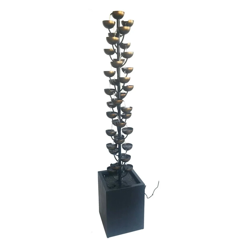 Hi-Line Tall Multi Level Zinc-Coated Metal Stacked Cups Fountain, Brown/Grey, 14 x 14 x 74 - Image 3 Hi-Line Tall Multi Level Zinc-Coated Metal Stacked Cups Fountain, Brown/Grey, 14 x 14 x 74 - Image 3