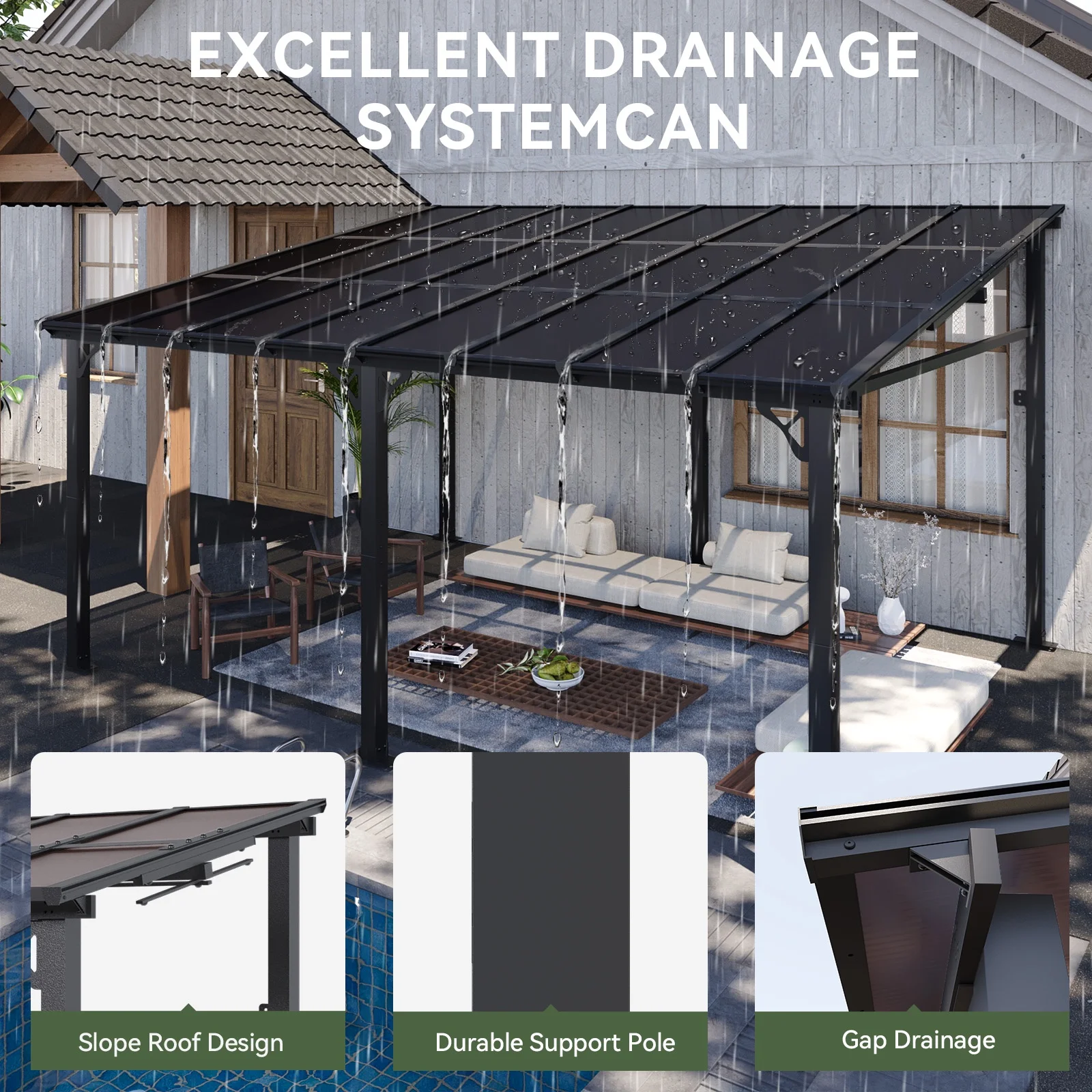 Aoxun 8' x 5' Gazebo for Patio, Gazebo Pergola with Sloped Roof, Grill Gazebo Large Wall-Mounted Heavy Duty Awnings, for Backyard, Deck, Patio - Image 33