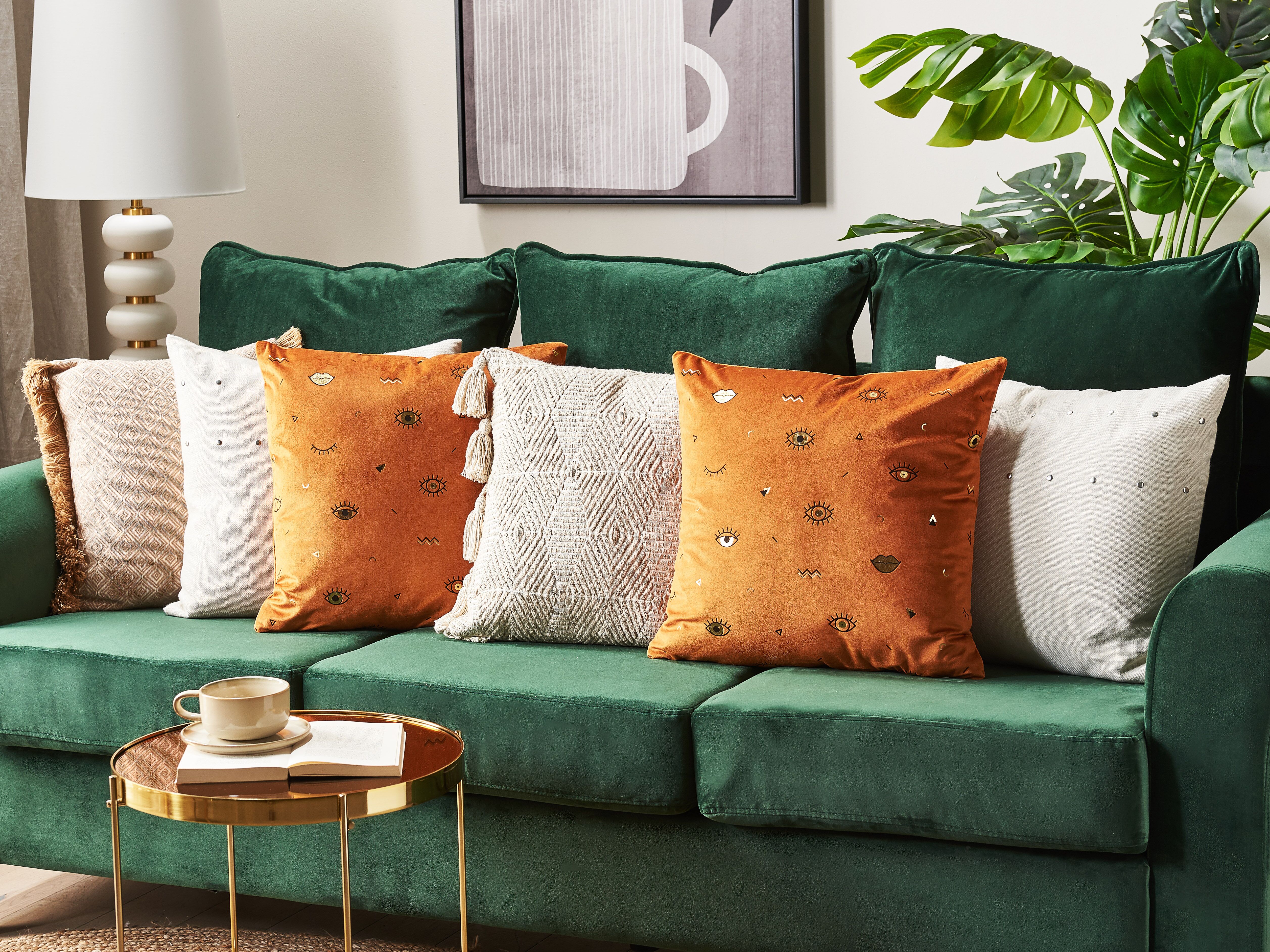 Set of 2 Decorative Cushions AEONIUM Velvet 45 x 45 cm Orange Abstract Pattern
