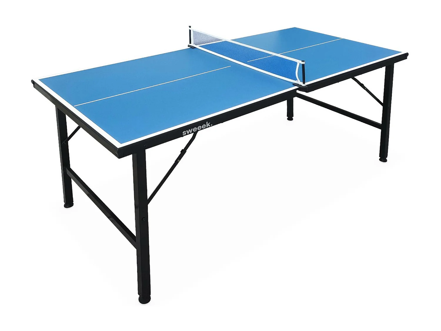 Mini table de ping pong 150x75cm - table pliable INDOOR bleue. avec 4 raquettes et 6 balles