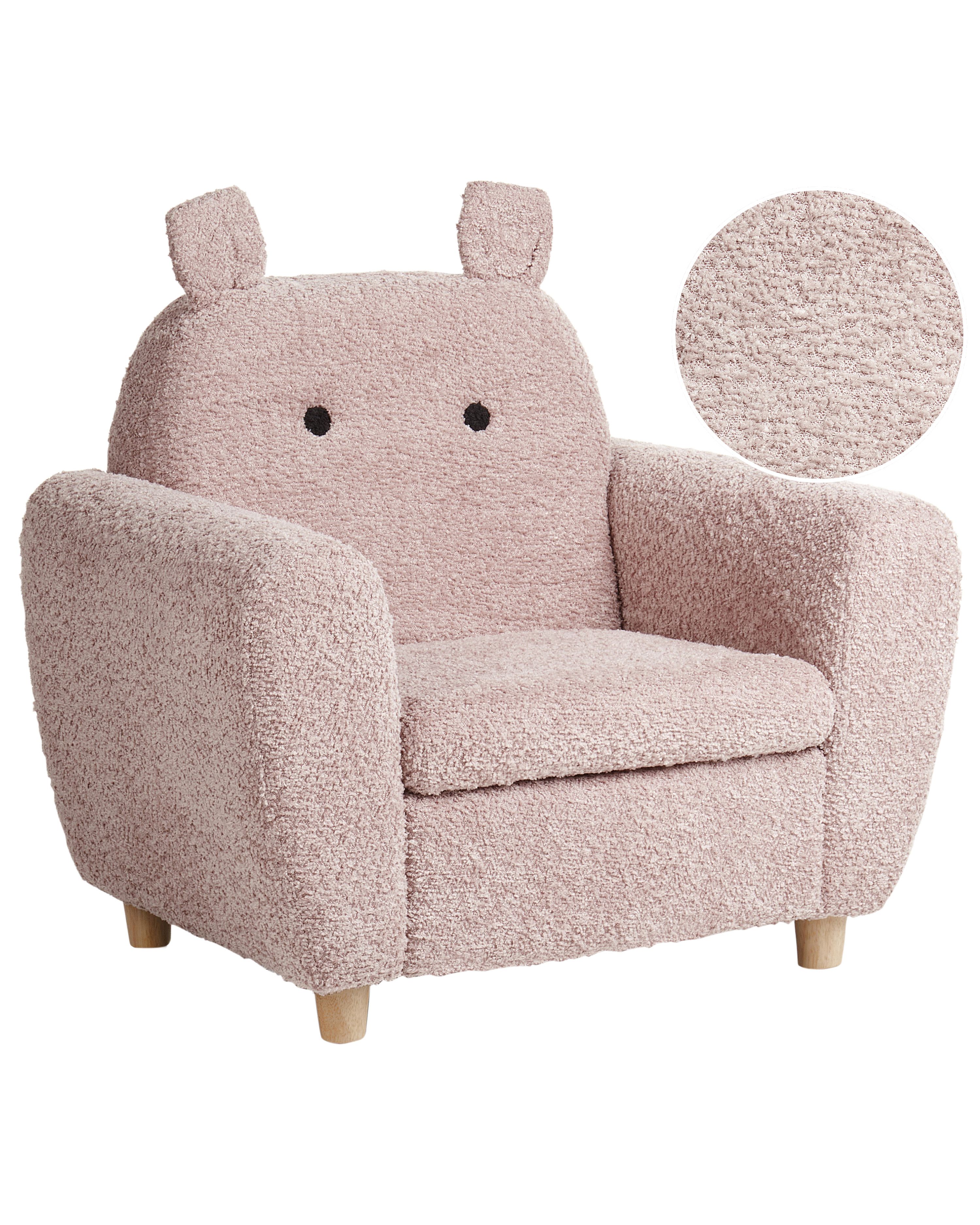 Kids Armchair Hippo MARIBO Boucle Pastel Pink