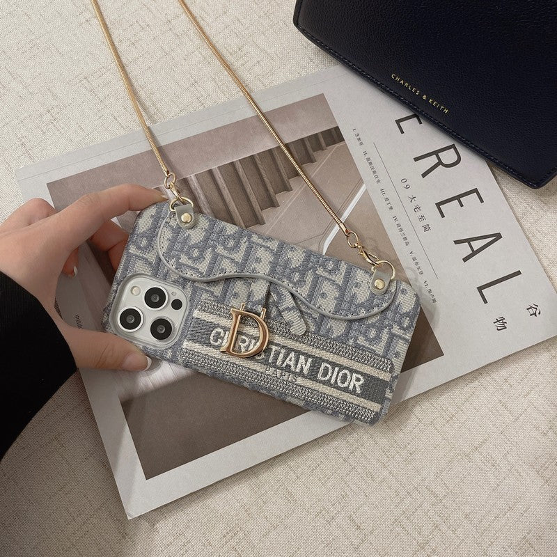 CD Black & Grey Fabric Card Bag Crossbody iPhone Case - Wholesale & Influencer