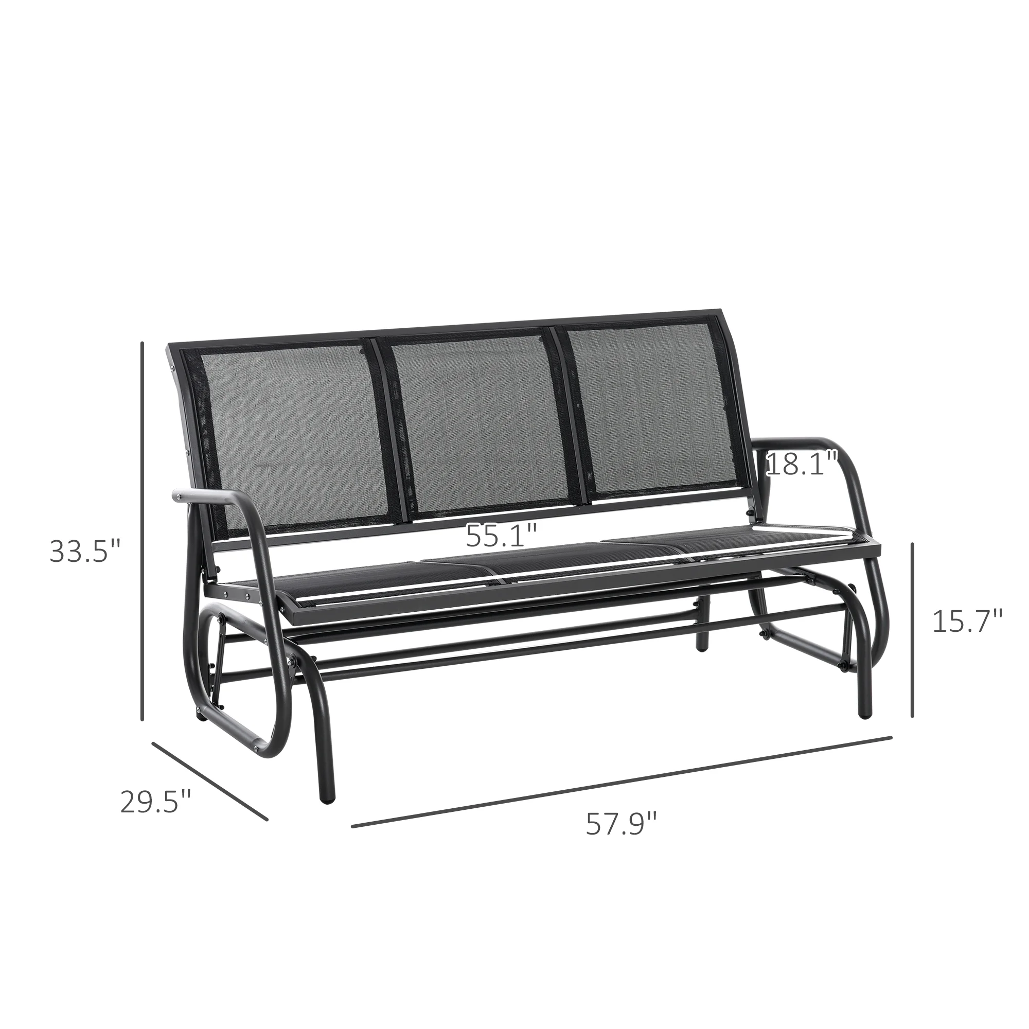 Outsunny Patio Glider Bench, Outdoor Porch Glider Swing with 3 Seats, Breathable Mesh Fabric, Metal Frame, Black - Image 7