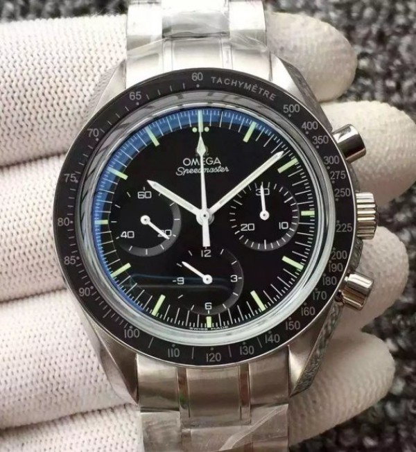 Replica Omega Speedmaster MoonWatch NASA SS Black Dial SS Bracelet Manual Winding - Elite Watch Atelier