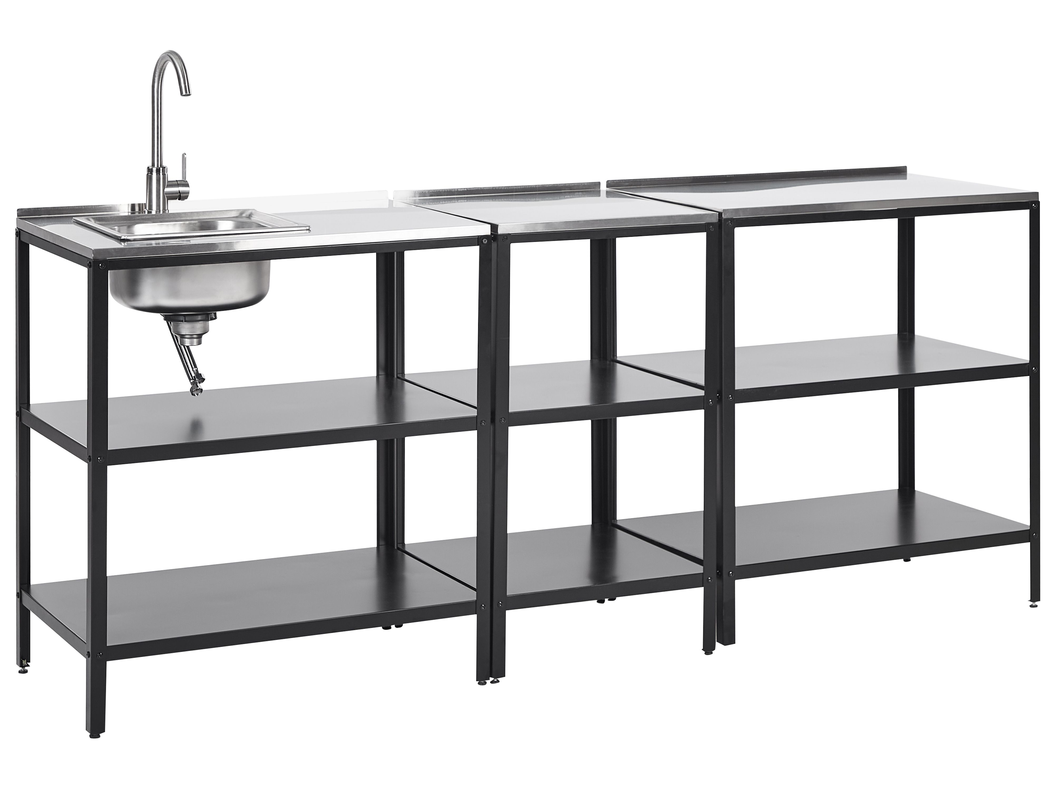 3 Piece Outdoor Kitchen Set with Sink VILAMA Metal Black