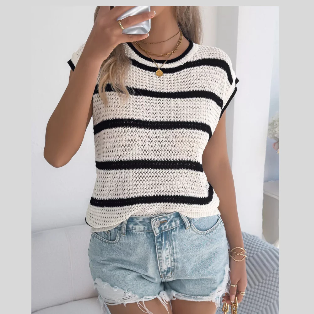 Striped Round Neck Knit Sweater - ZKZOOK