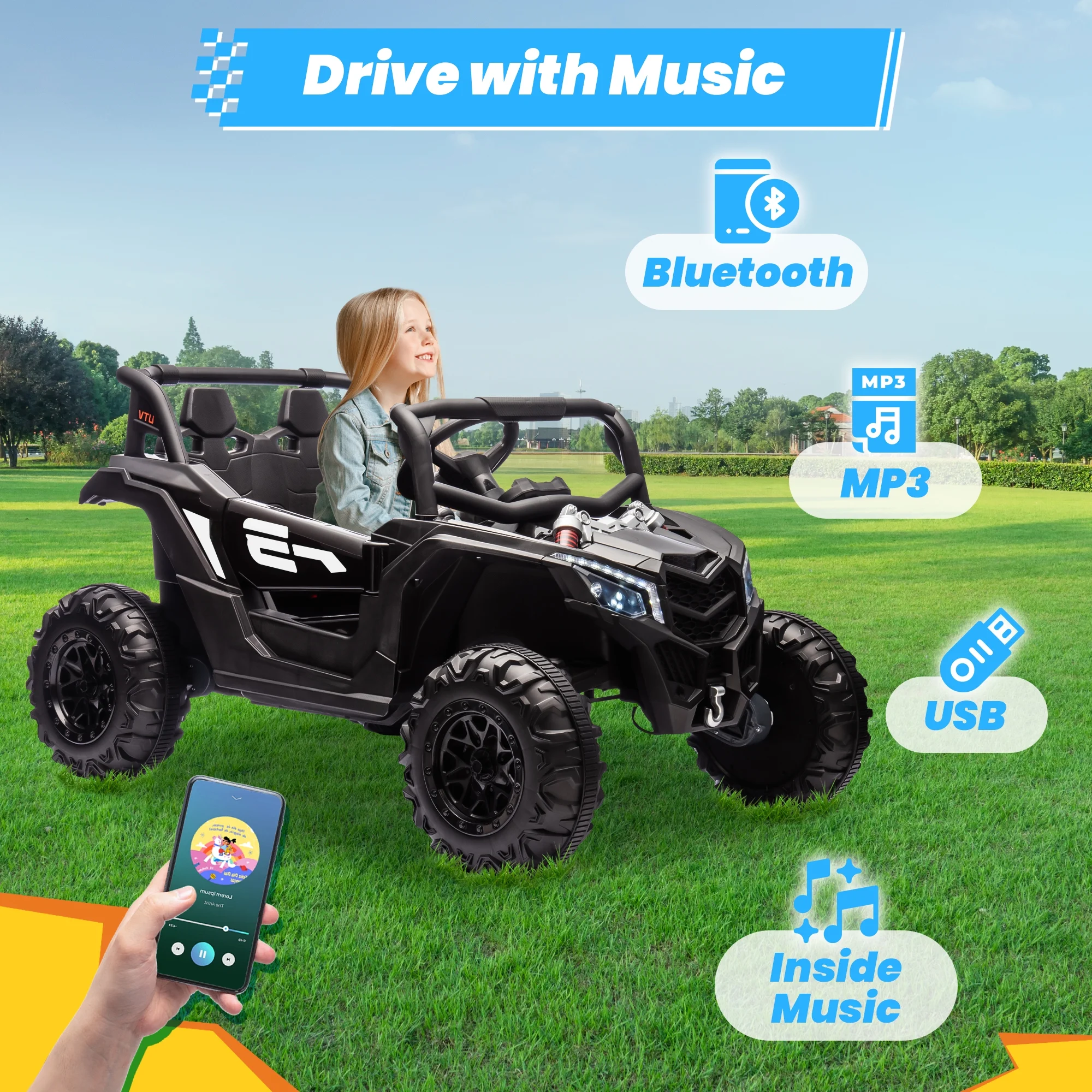 Joyracer 4WD 24 Volt Ride on Toys, 2 Seater Power Car wheels UTV with 800W Motors, Remote Control, Bluetooth Music, Spring Suspension, LED Light, Pink - Image 24