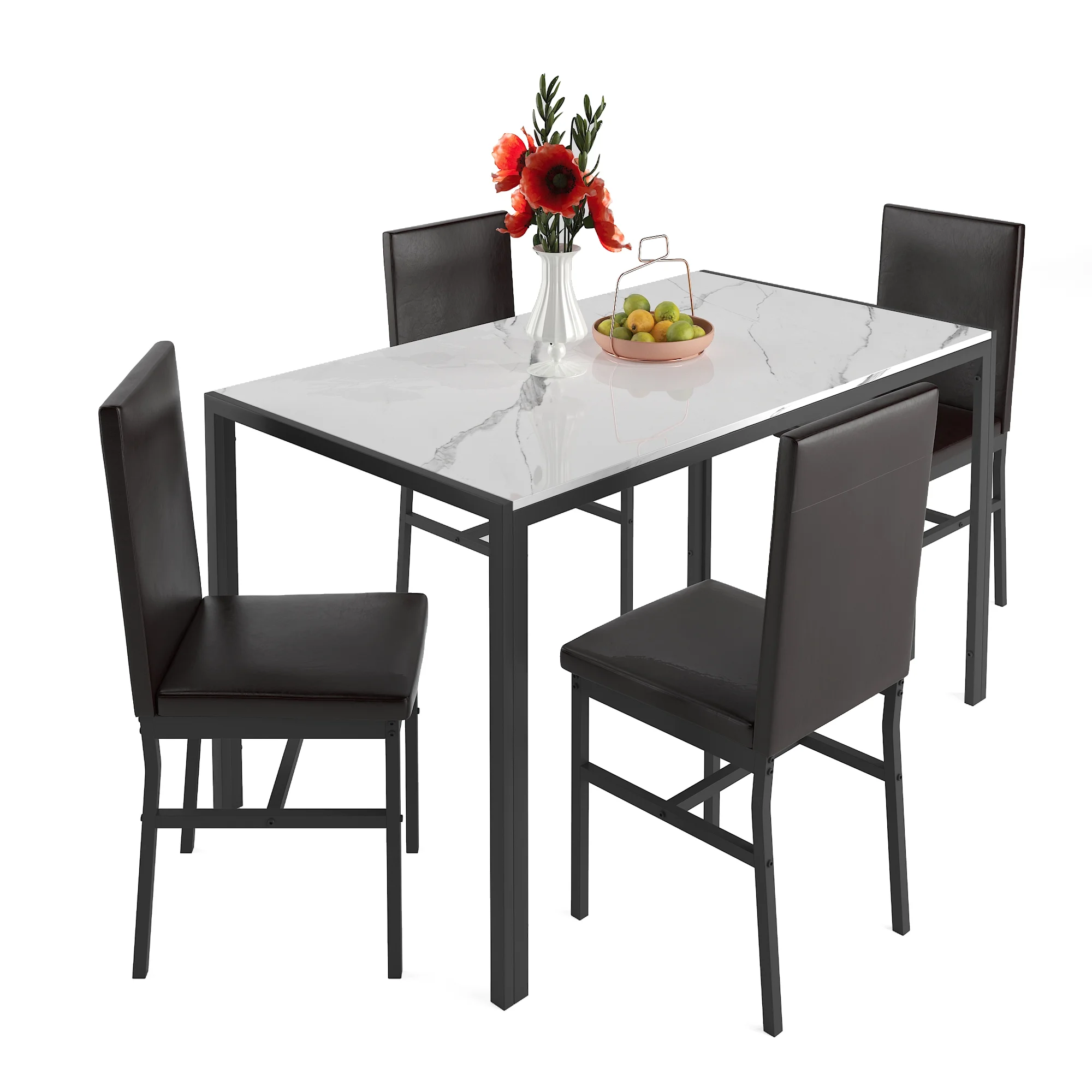 5 Piece Dining Set, Modern Dining Table and Chairs Set for 4, Counter Height Bar Table Set, Modern Pub Table with 4 Velvet Fabric Cushioned Stools, Faux Marble Dining Table & Stools Set, D9297 - Image 22