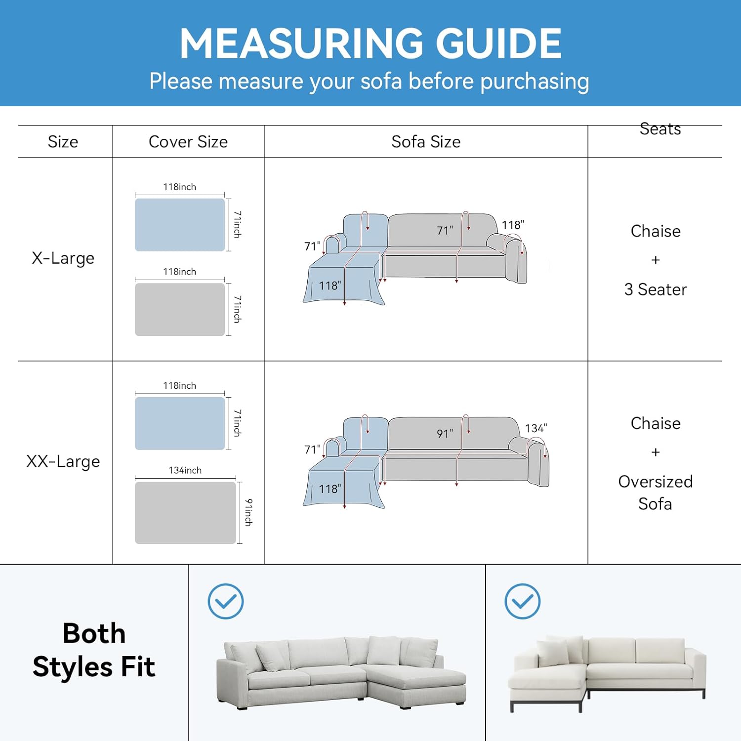 Deep Dream Sectional Couch Covers, 2 Pieces 100% Waterproof L Shaped Sofa Cover, Non Slip Couch Cover for Dogs Cats Washable, Pet Friendly Sofa Slipcovers Furniture Protector (XX-Large, Light Grey)