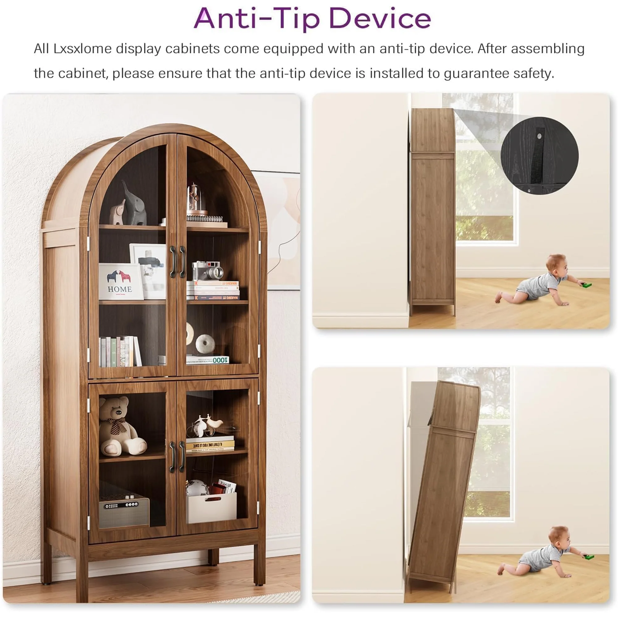 Fiogmub Tall Arched Storage Display Cabinet, Arched Pantry Cabinet with Doors, Acrylic Glass Doors - Image 25