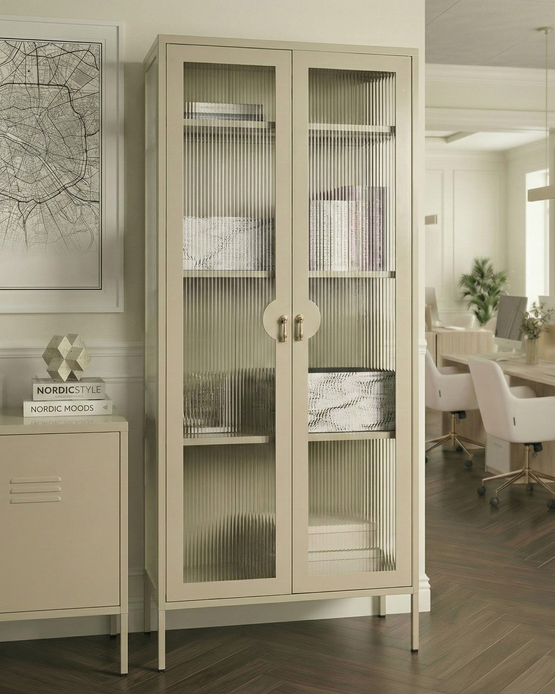 Glass Display Cabinet GLEORA Metal Light Beige