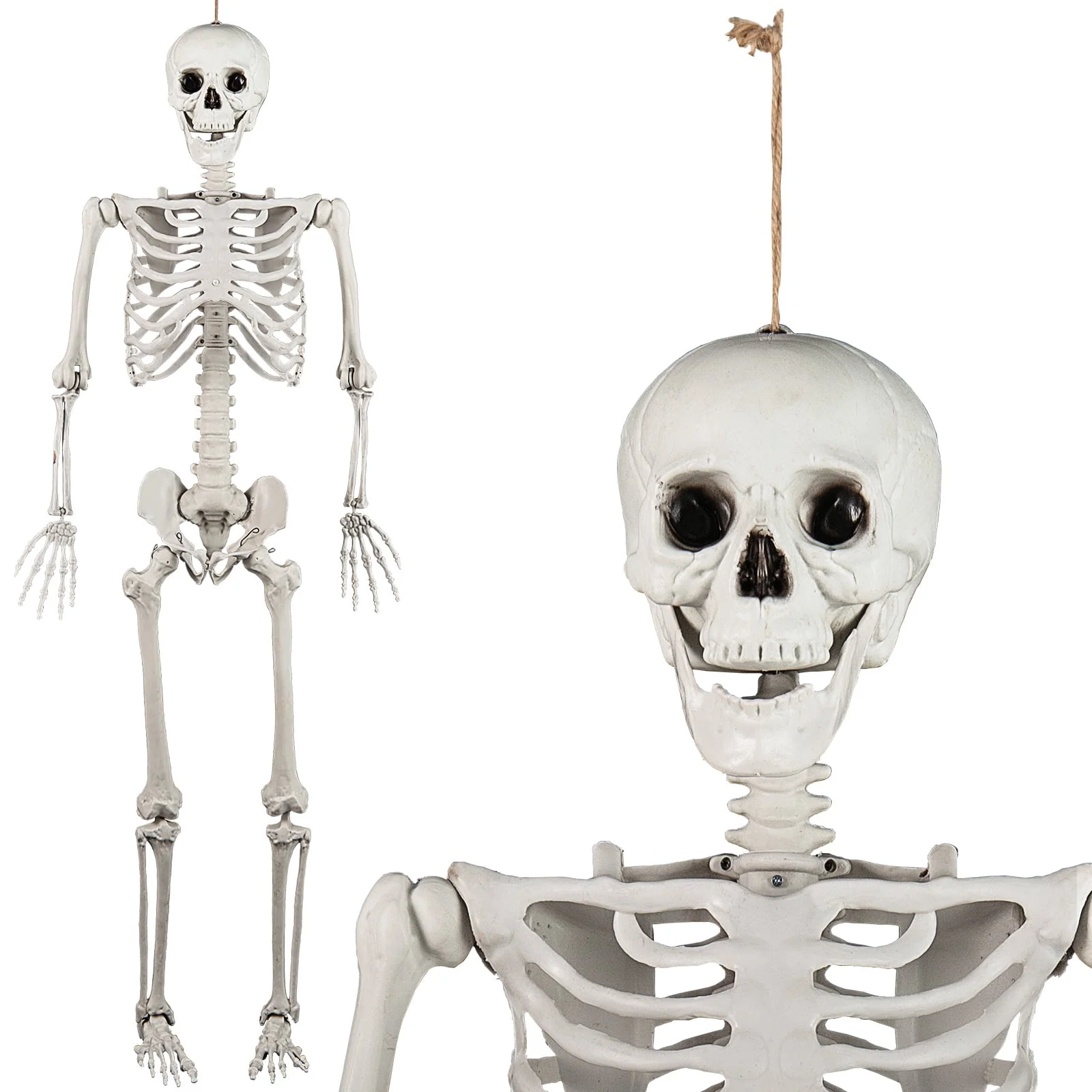 Costway 5.4 FT Halloween Skeleton Decoration Life Size Large Skeleton with Posable Joints 64.5 Inches Ivory White - Image 3 Costway 5.4 FT Halloween Skeleton Decoration Life Size Large Skeleton with Posable Joints 64.5 Inches Ivory White - Image 3