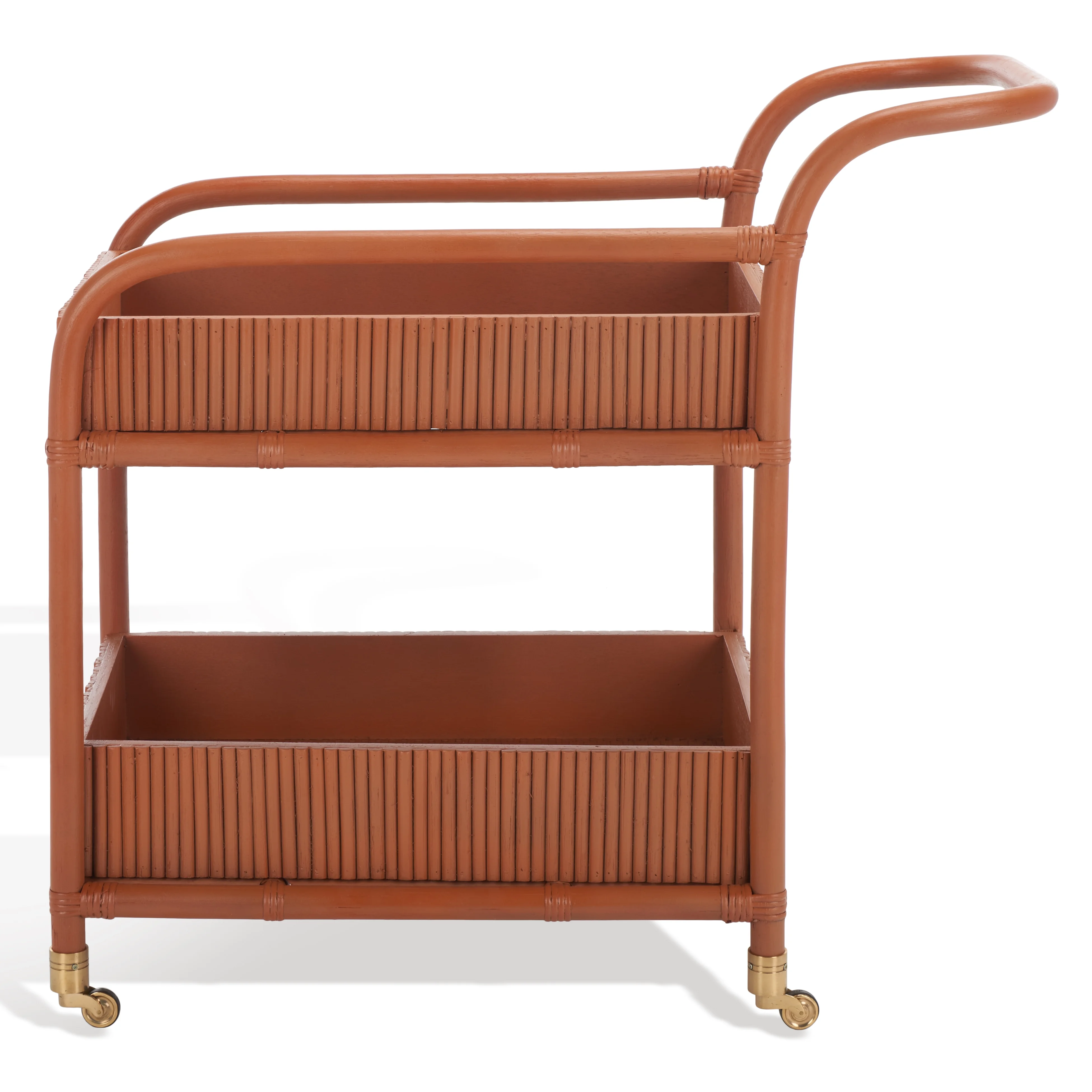 SAFAVIEH Couture Barnette Modern 2-Tier Wheeled Rattan Pole Bar Cart, Amber