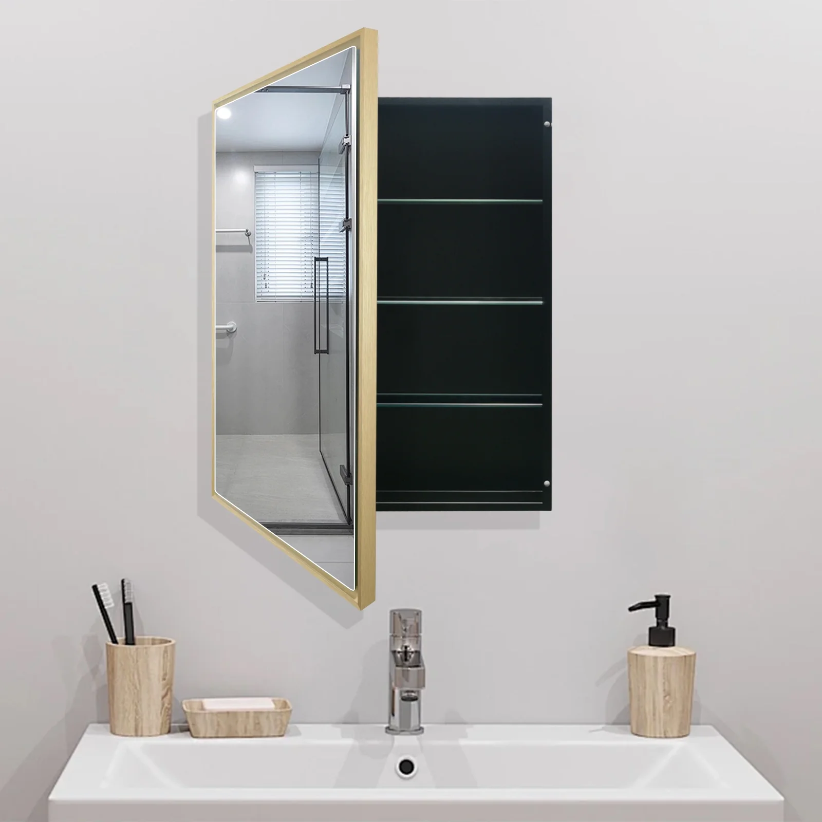 FUMANGO Bathroom Medicine Cabinet with Aluminum Framed Mirror,24